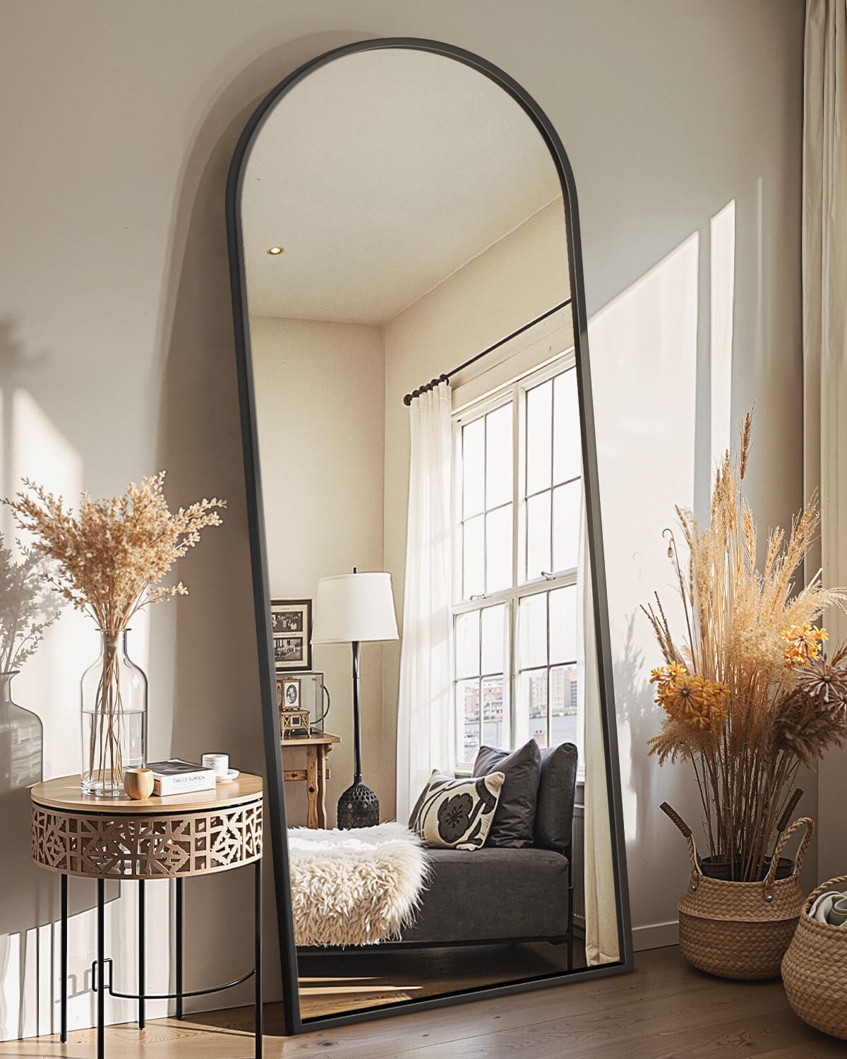 Delma Arched Full Length Mirror - Large Standing Floor Mirror with Sturdy Stand for Wall, Entryway, Bedroom, Bathroom & Living Room | Perfect for Home Decor, Dressing Area & Selfie Background