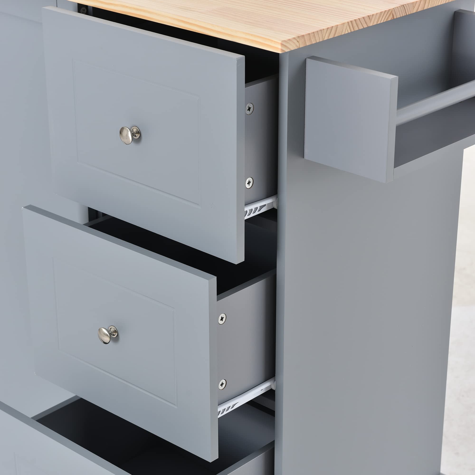 LERFAN Rolling Kitchen Island Cart with Wood Tabletop, Drop Leaf, Towel Rack, 3 Drawers & Double Doors - Mobile Storage Cabinet for Small Spaces, Dining Room, Apartment Kitchen Organization