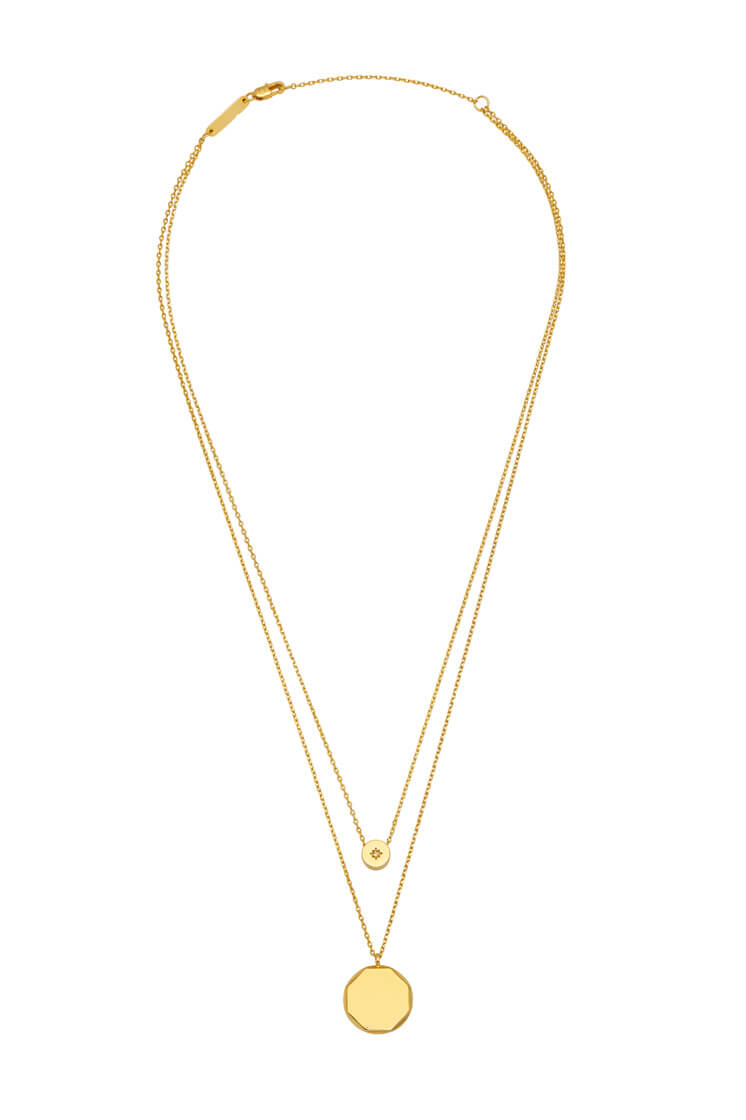 Double Chain CZ Slider and Disc Necklace for Women - Elegant Layered Pendant Necklace for Party, Date Night & Special Occasions