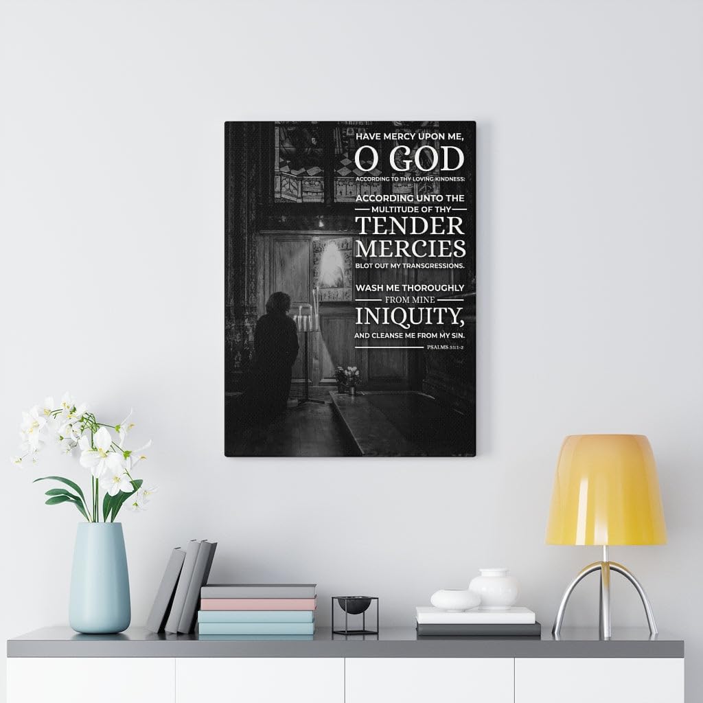 Bible Verse Canvas Wall Art - Psalms 51:1-2 'Have Mercy' Christian Scripture Print - Religious Home Decor for Living Room, Bedroom & Church