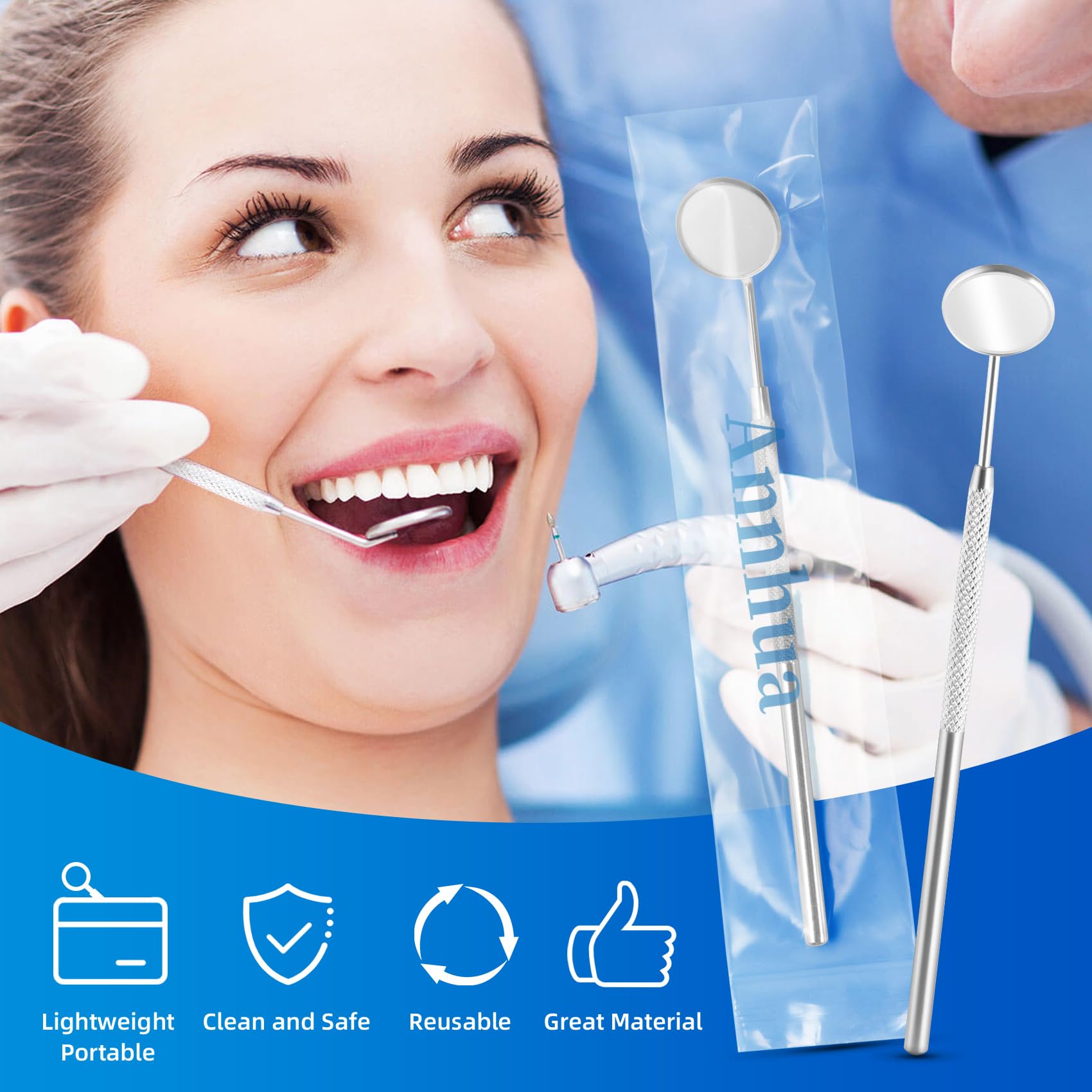 **Annhua Stainless Steel Anti-Fog Dental Inspection Mirror - Curved Oral Care Tool for Dentists & Hygienists, Perfect for Dental Exams, Makeup & Travel**