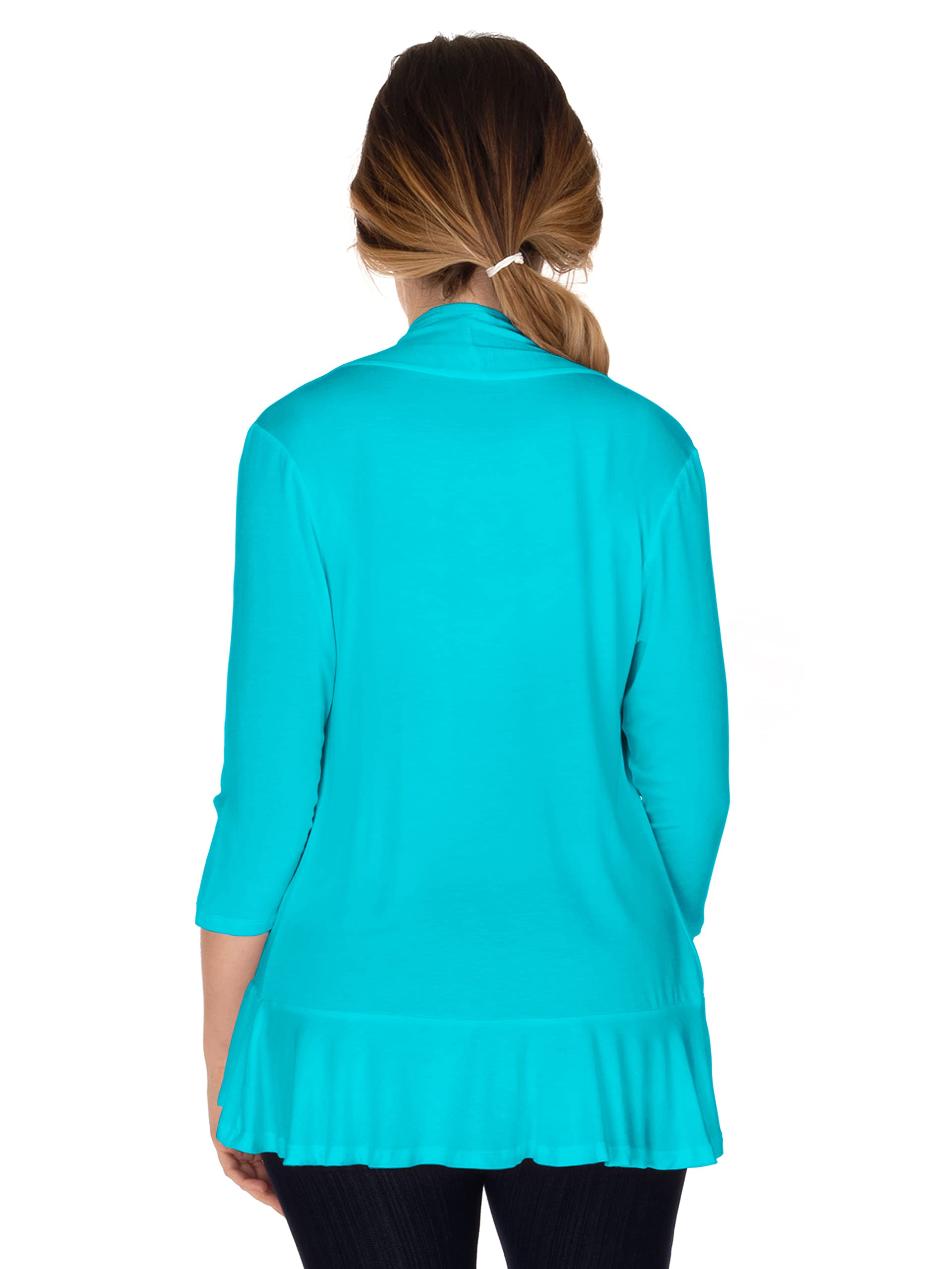 Women's 3/4 Sleeve Ruffle Cardigan Sweater - Medium Size Mint Green Lightweight Knit Open Front Cover Up for Spring/Summer Fashion, Office Wear & Casual Outfits