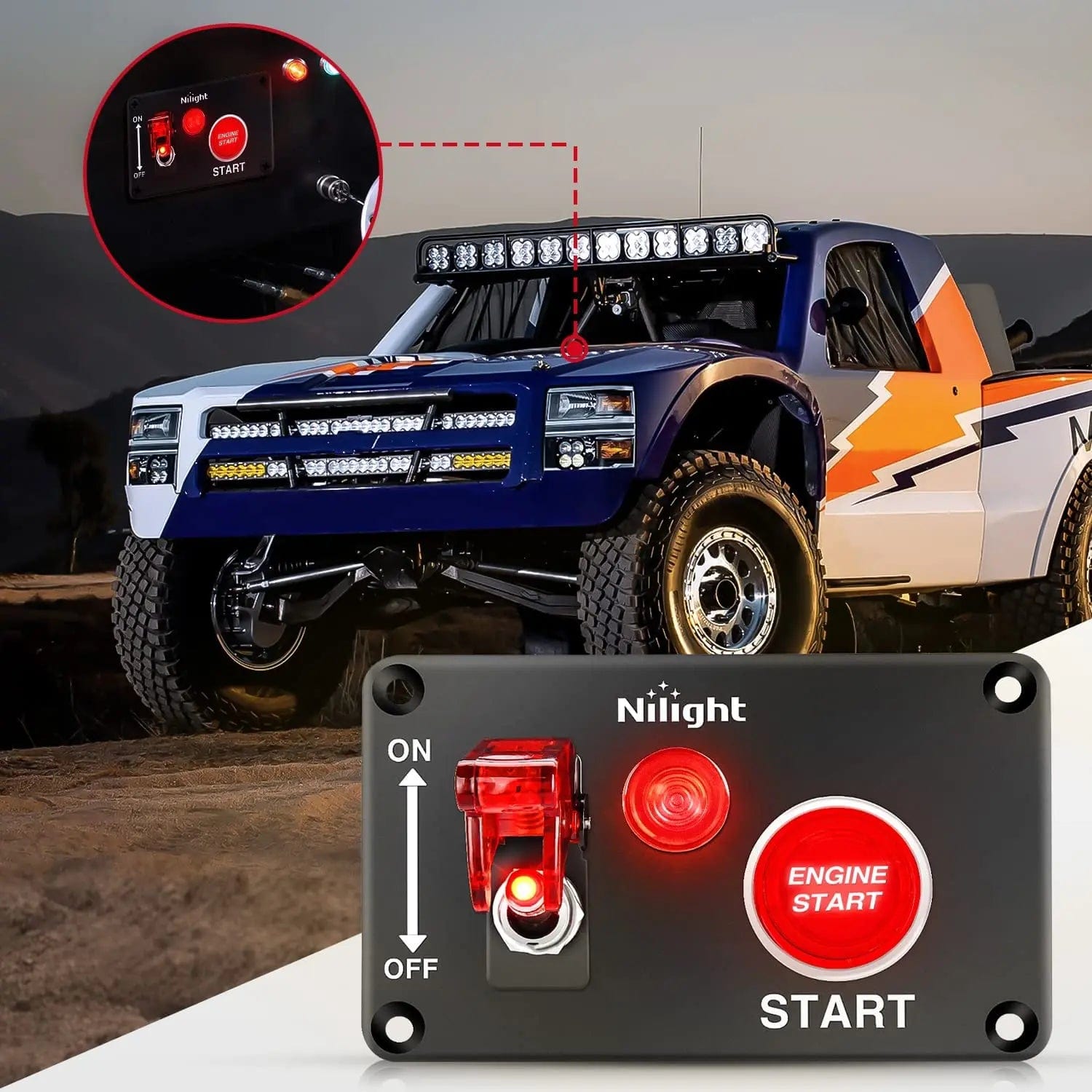 2 in 1 Racing Car Ignition Rocker Switch Panel - Waterproof LED Toggle Control for Off-Road Vehicles & Boats - Perfect for Jeep, ATV, UTV, Marine Applications