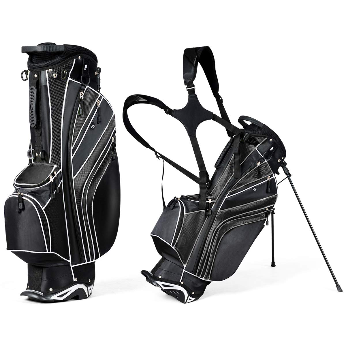 GYMAX Lightweight 6-Way Divider Golf Stand Bag with Adjustable Straps - Portable Golf Carry Bag for Men & Women | Perfect for Driving Range, Course & Travel