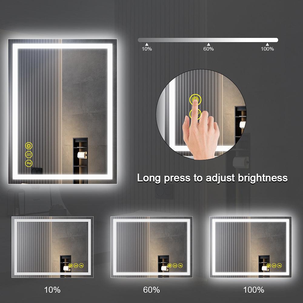GlareGuard Rectangular Anti-Fog Dimmable LED Bathroom Mirror with Backlit - Perfect for Makeup, Shaving & Skincare Routine