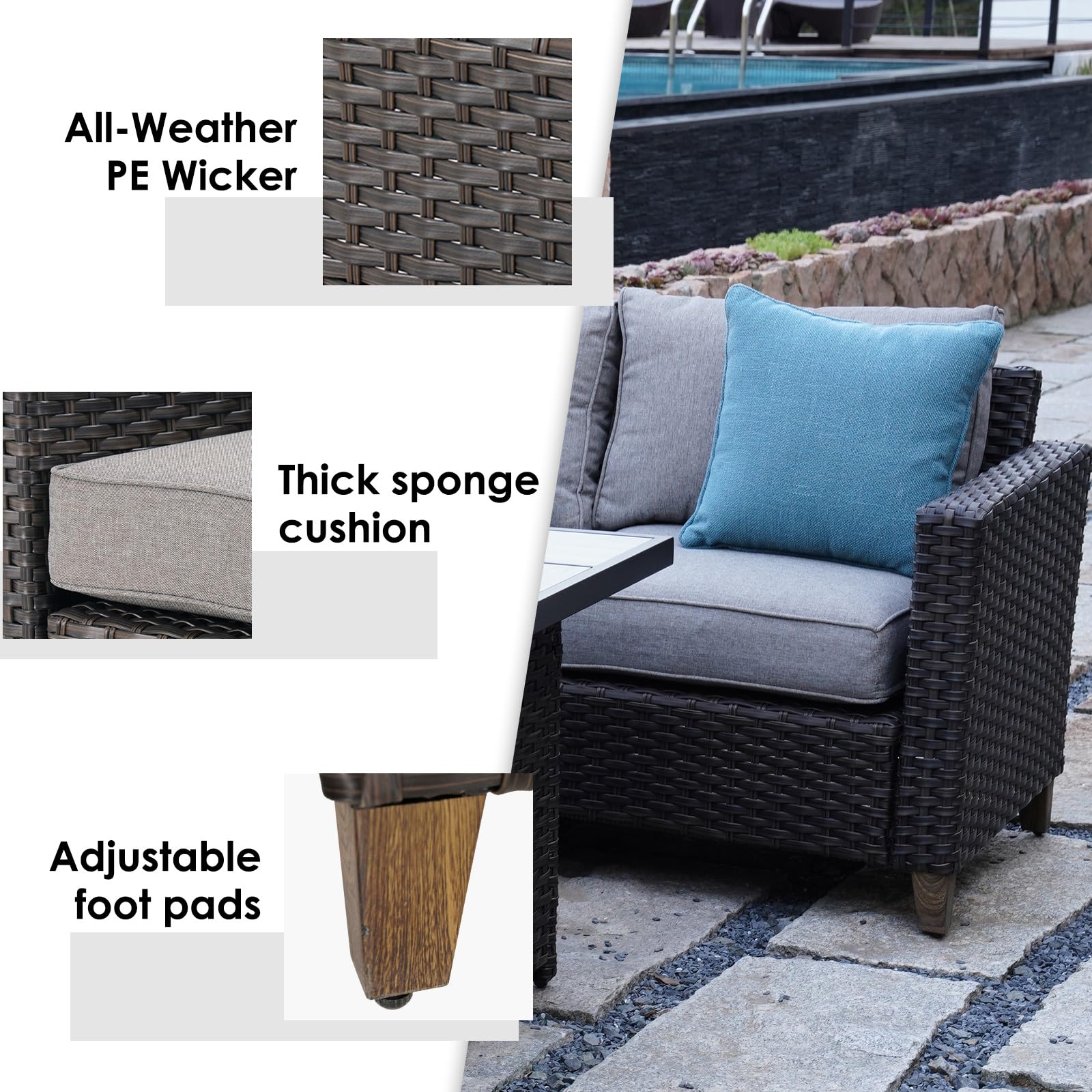 Outdoor Wicker Sectional Sofa Set with Thick Cushions - Modular Patio Furniture for Deck, Porch, Poolside & Garden - Left Arm Sofa - Perfect for Relaxing, Entertaining & Outdoor Lounging