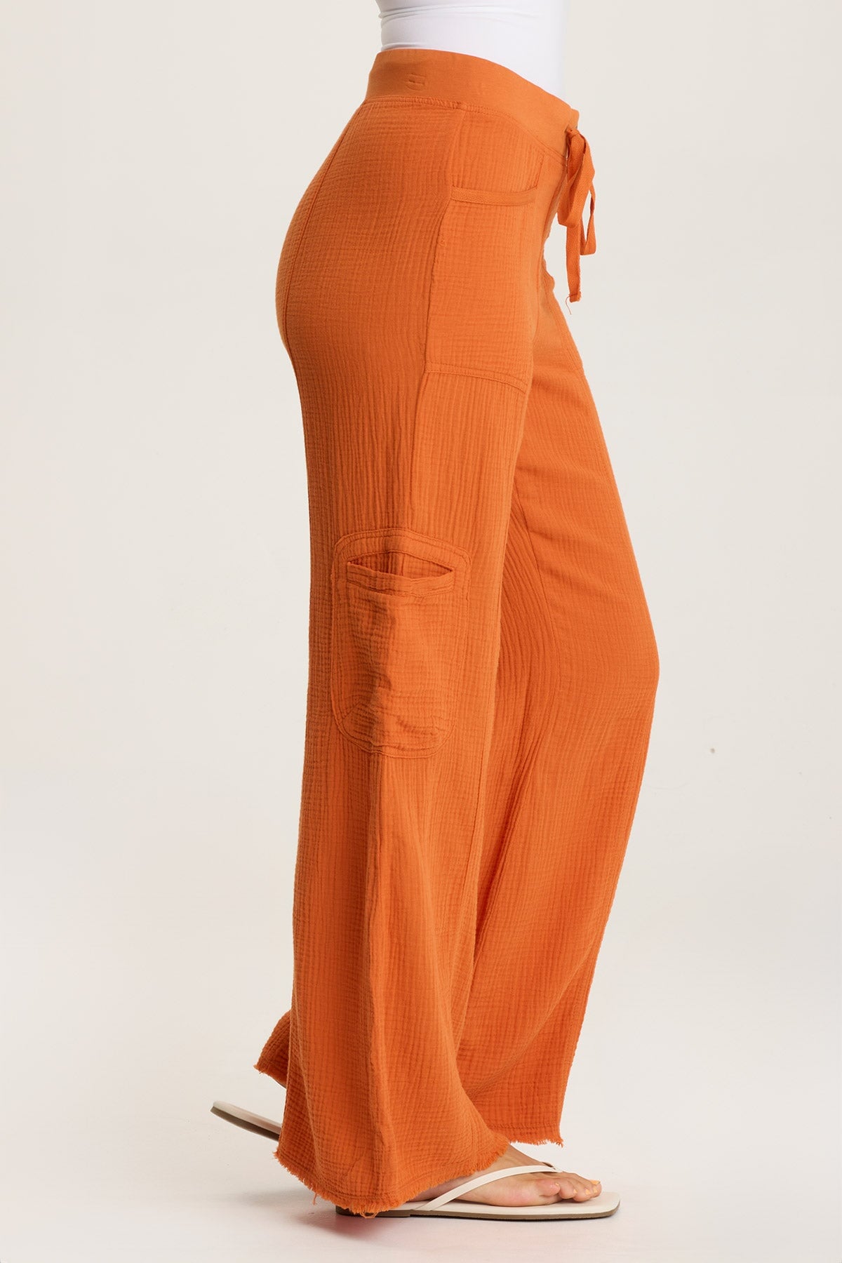 Rizal Gauze Pocket Flare Pants - Women's Boho High Waisted Wide Leg Trousers for Casual & Festival Outfits