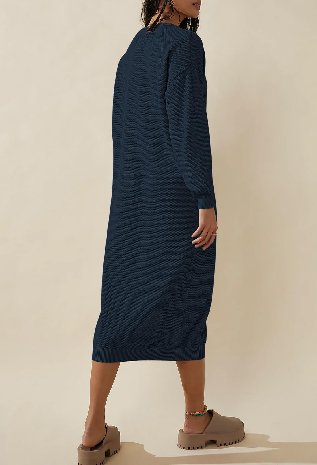 Cutiefox Women's Oversized Waffle Knit Button Down Dress - Long Sleeve V-Neck Batwing Sweater Dress for Fall Winter | Casual Outfit, Layering Piece, Office Wear & Date Night Fashion