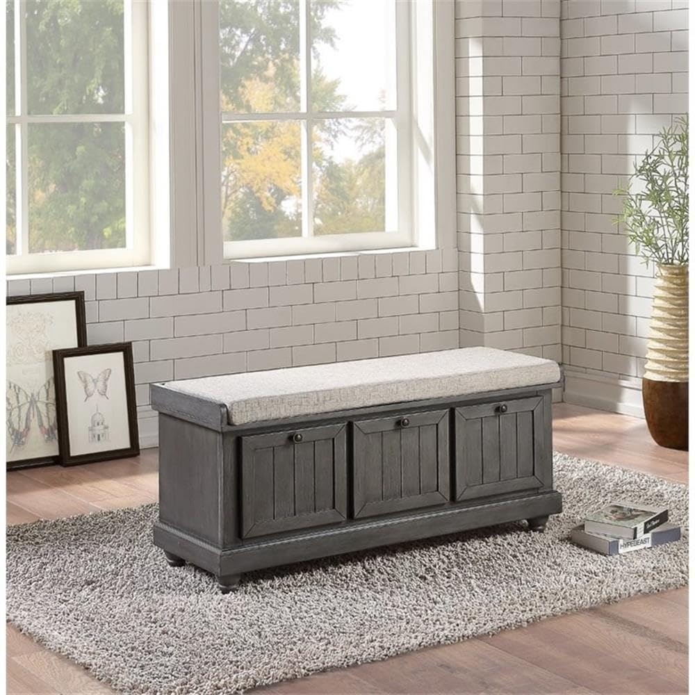 Modern Dark Gray Wood Storage Bench - Lexicon Carell Contemporary Furniture for Entryway, Bedroom & Living Room Organization