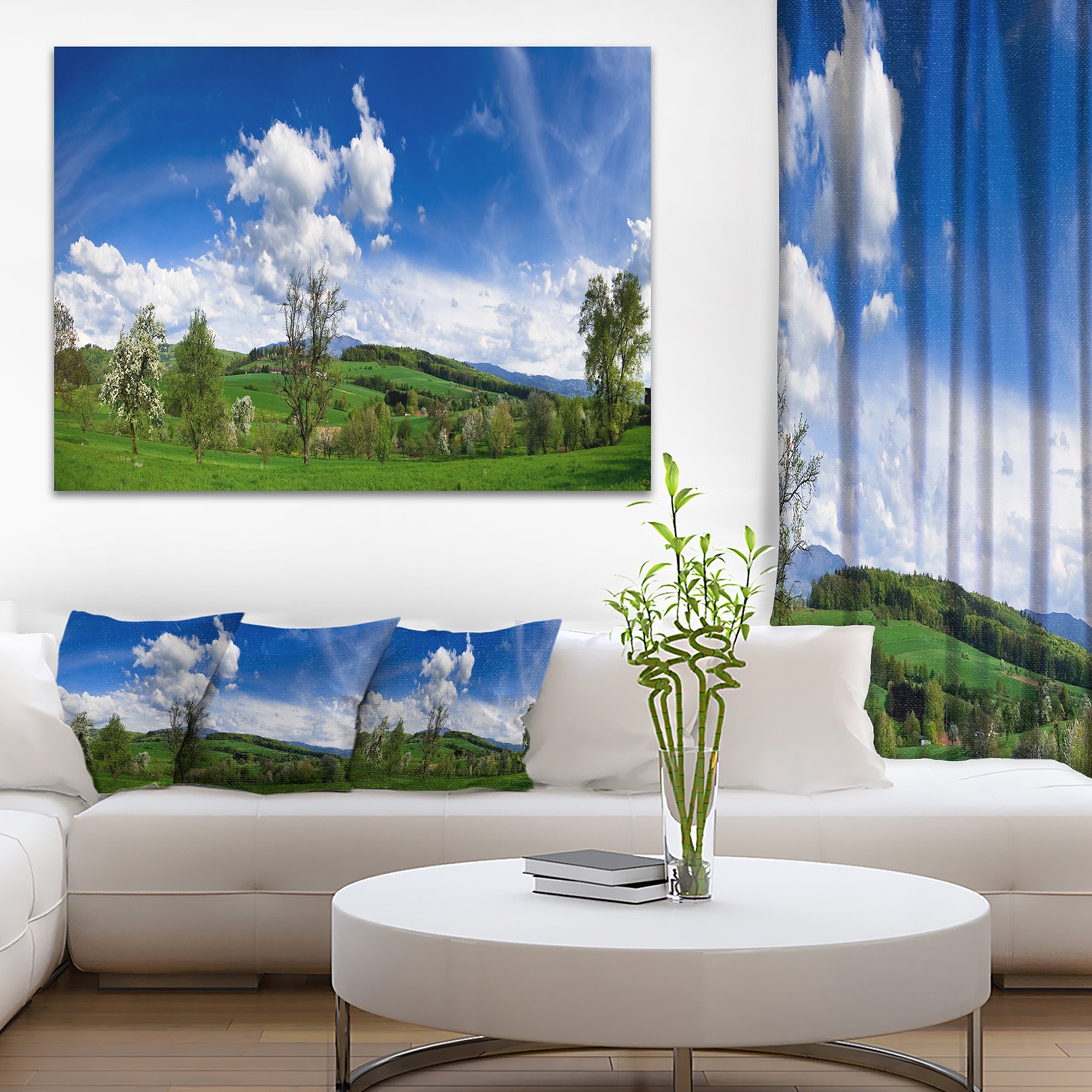 Green Blue Spring Landscape Photography Canvas Art Print - Nature Wall Decor for Living Room, Bedroom & Office