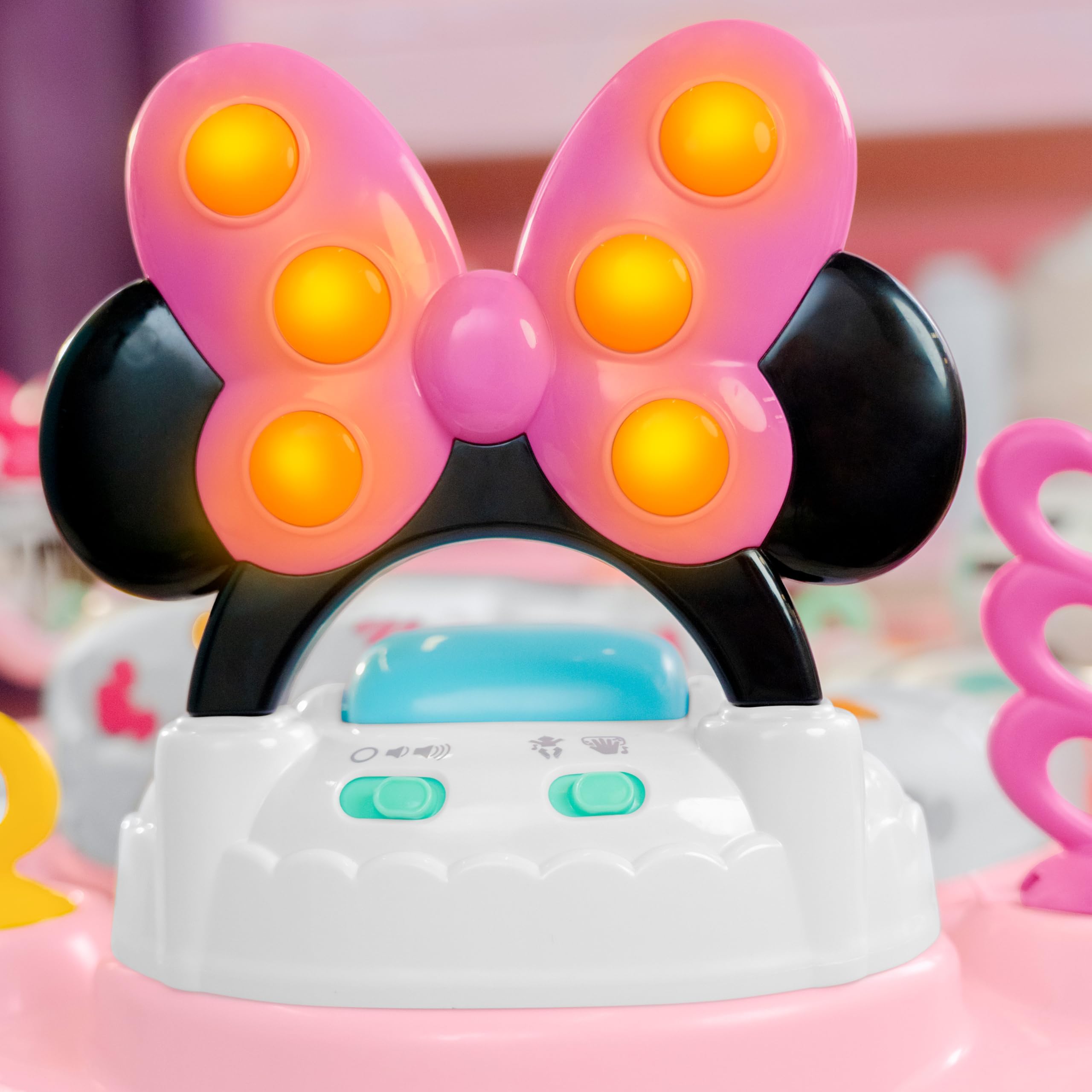 Bright Starts Disney Baby Minnie Mouse Forever Besties Baby Activity Jumper with 10 Interactive Toys, Lights & Sounds, 360-Degree Rotating Seat for Infants 6-12 Months (Pink) - Perfect for Playtime, Learning & Motor Skill Development