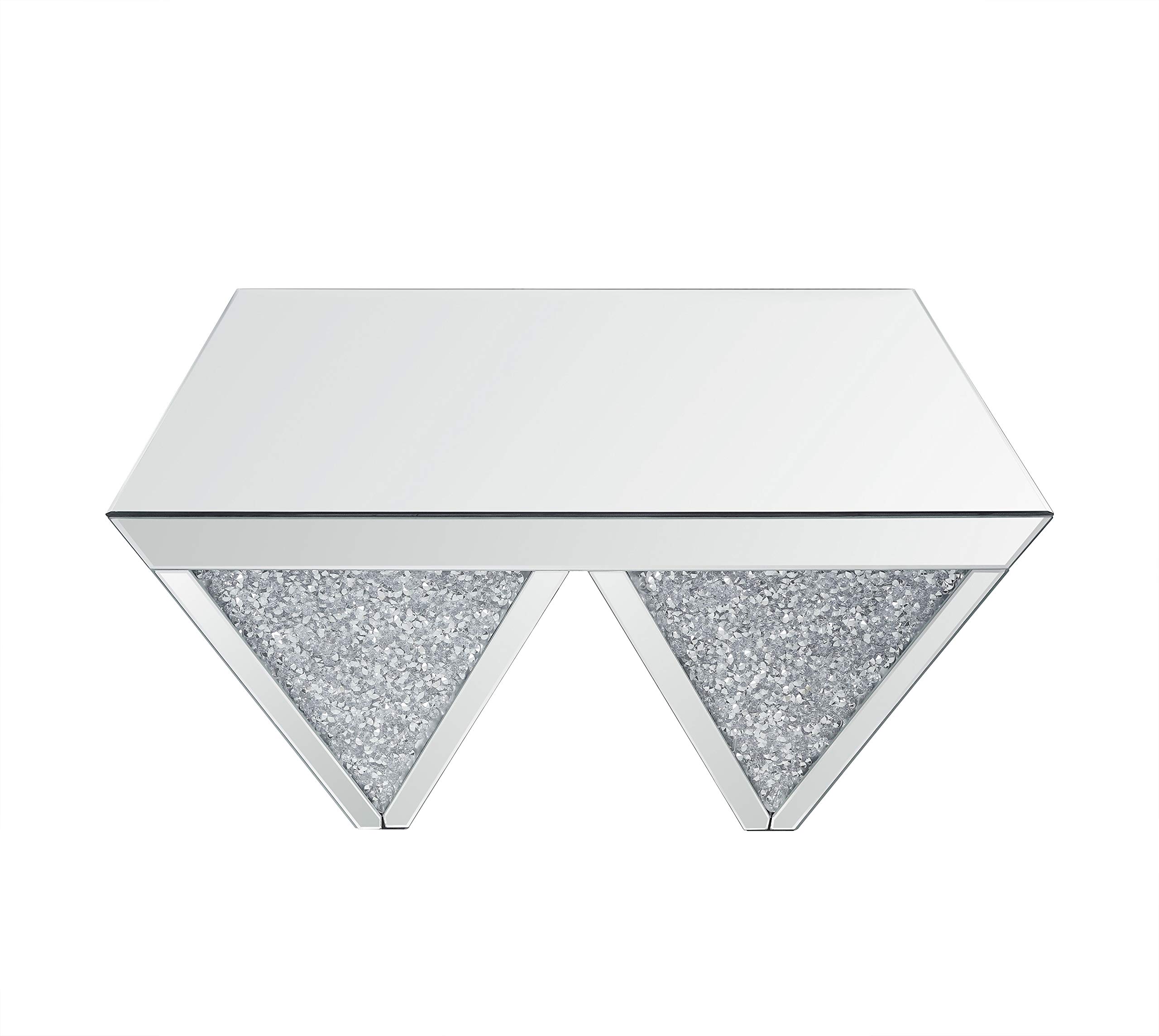 Benjara Sparkling Coffee Table with Faux Diamond Inlay - Silver & Clear Glass Modern Living Room Furniture for Home Decor and Entertaining