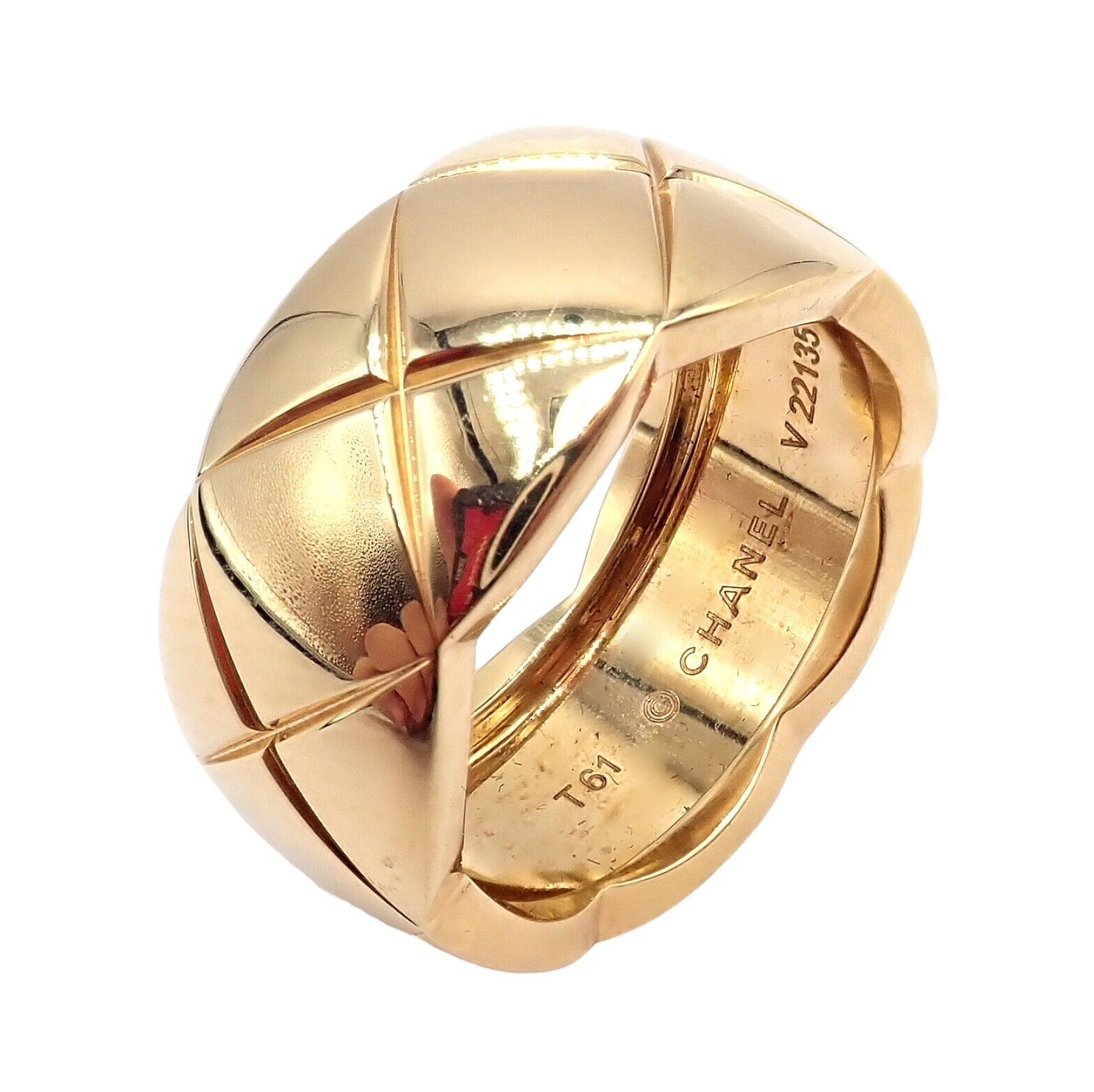 Authentic Chanel 18k Yellow Gold Large Wide Coco Crush Band Ring for Women - Luxury Fashion Jewelry Gift for Birthday, Anniversary & Special Occasions