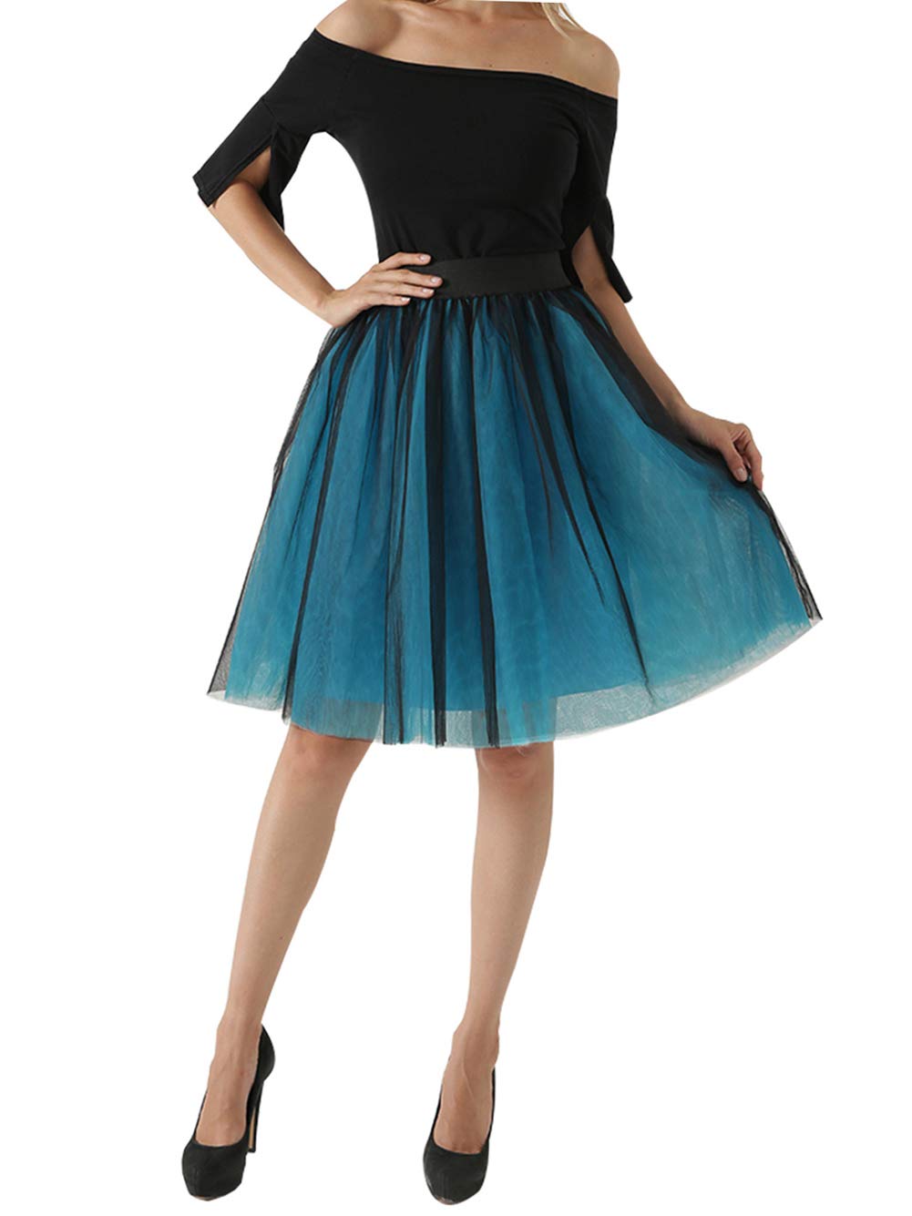 FEOYA Women's 5-Layer Tulle Tutu Skirt Knee Length A-Line Pleated Princess Skirt for Prom Wedding Evening Gown - Perfect for Dance Parties, Photo Shoots & Special Occasions