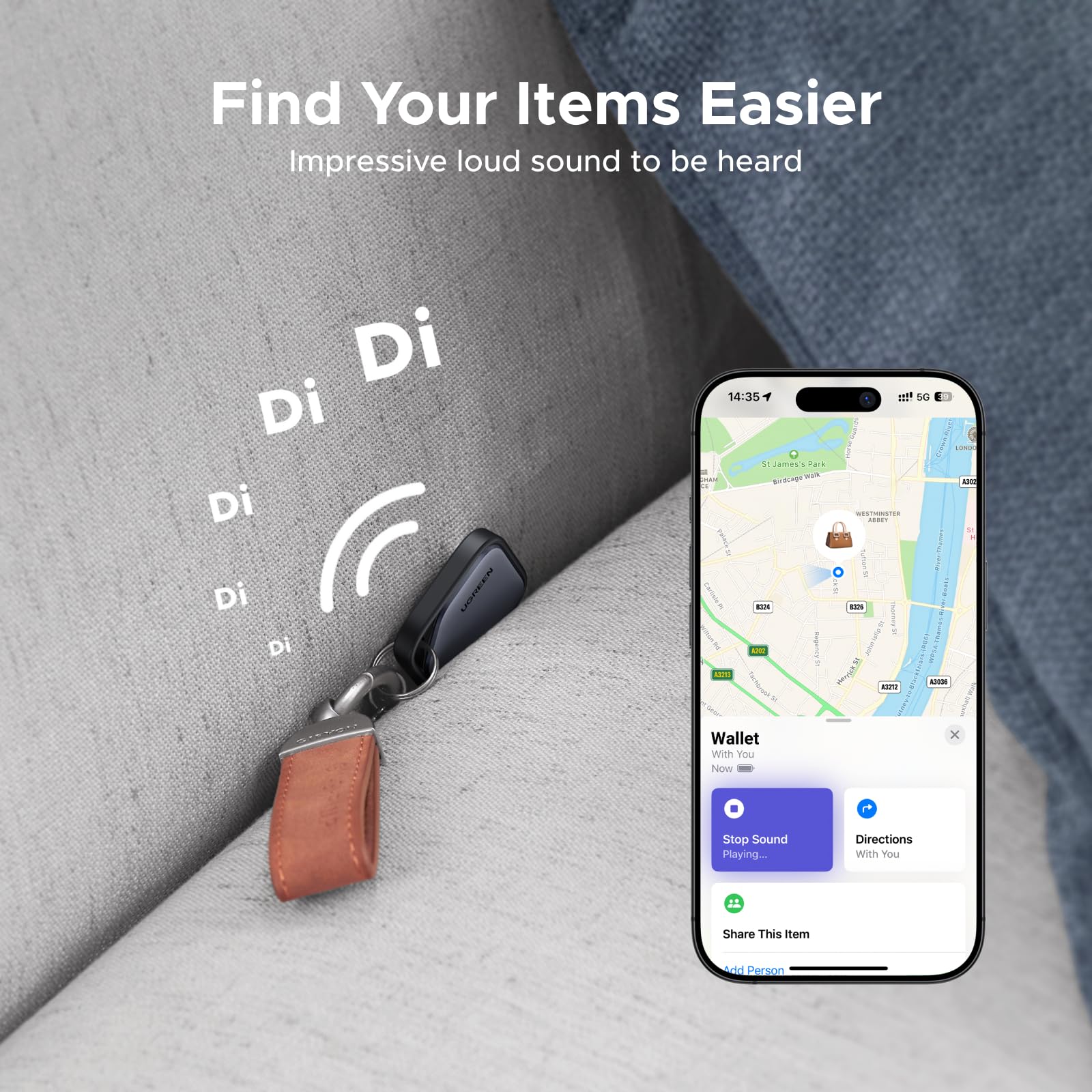 UGREEN FineTrack Smart Finder - Bluetooth Tracker for Keys, Wallet & Luggage | Anti-Lost Device for Travel, Office & Daily Use