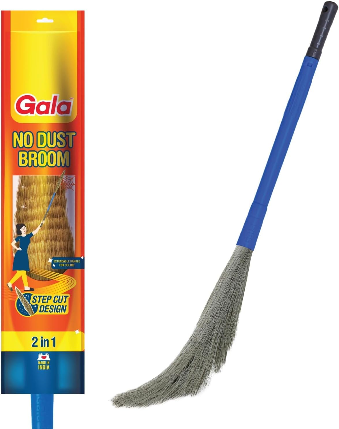Dust-Free Gala Floor Broom with Extendable Handle - 2-in-1 Broom for Effortless Cleaning | Perfect for Hardwood, Tile & Pet Hair Removal