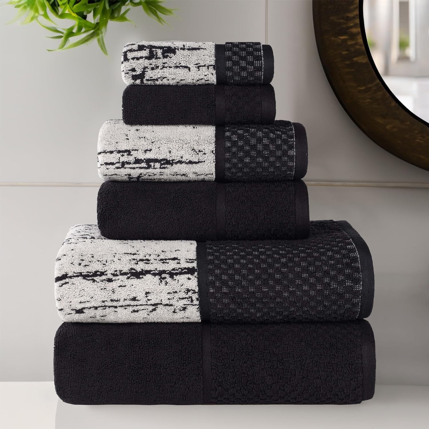 Premium 6-Piece Cotton Plush Jacquard Towel Set - Soft & Absorbent Bath Towels for Spa, Gym, and Luxury Home Use