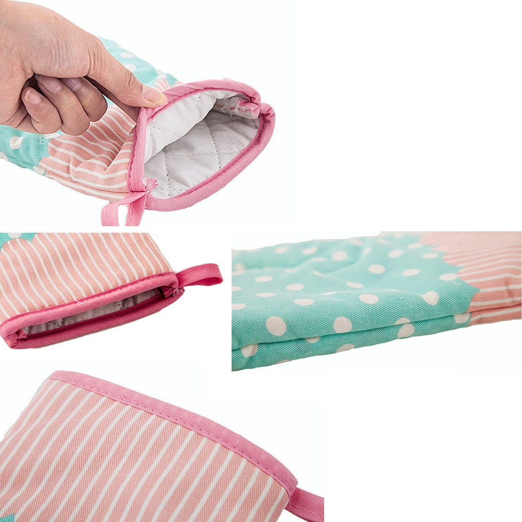 Heat Resistant Quilted Cotton Oven Mitts - Set of 2 Blue BBQ & Baking Gloves with Thick Terry Cloth Lining for Microwave, Kitchen & Grilling - Perfect for Cooking, Baking & Handling Hot Dishes