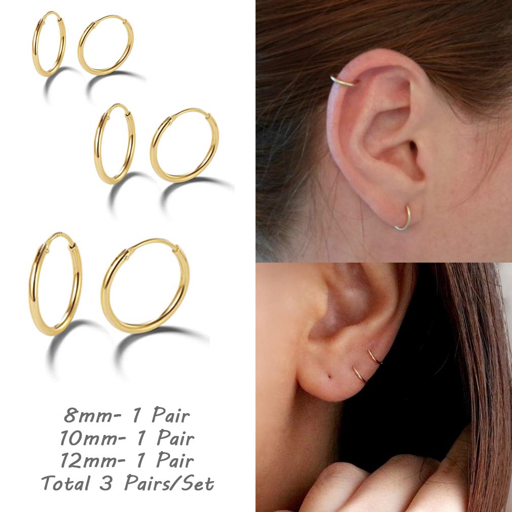 EPIRORA 925 Sterling Silver Hoop Earrings Set - 3 Pairs Small Cartilage Hoops for Women & Men, Hypoallergenic Tragus, Nose & Lip Rings | Perfect for Daily Wear, Gifts & Piercing Jewelry Collection