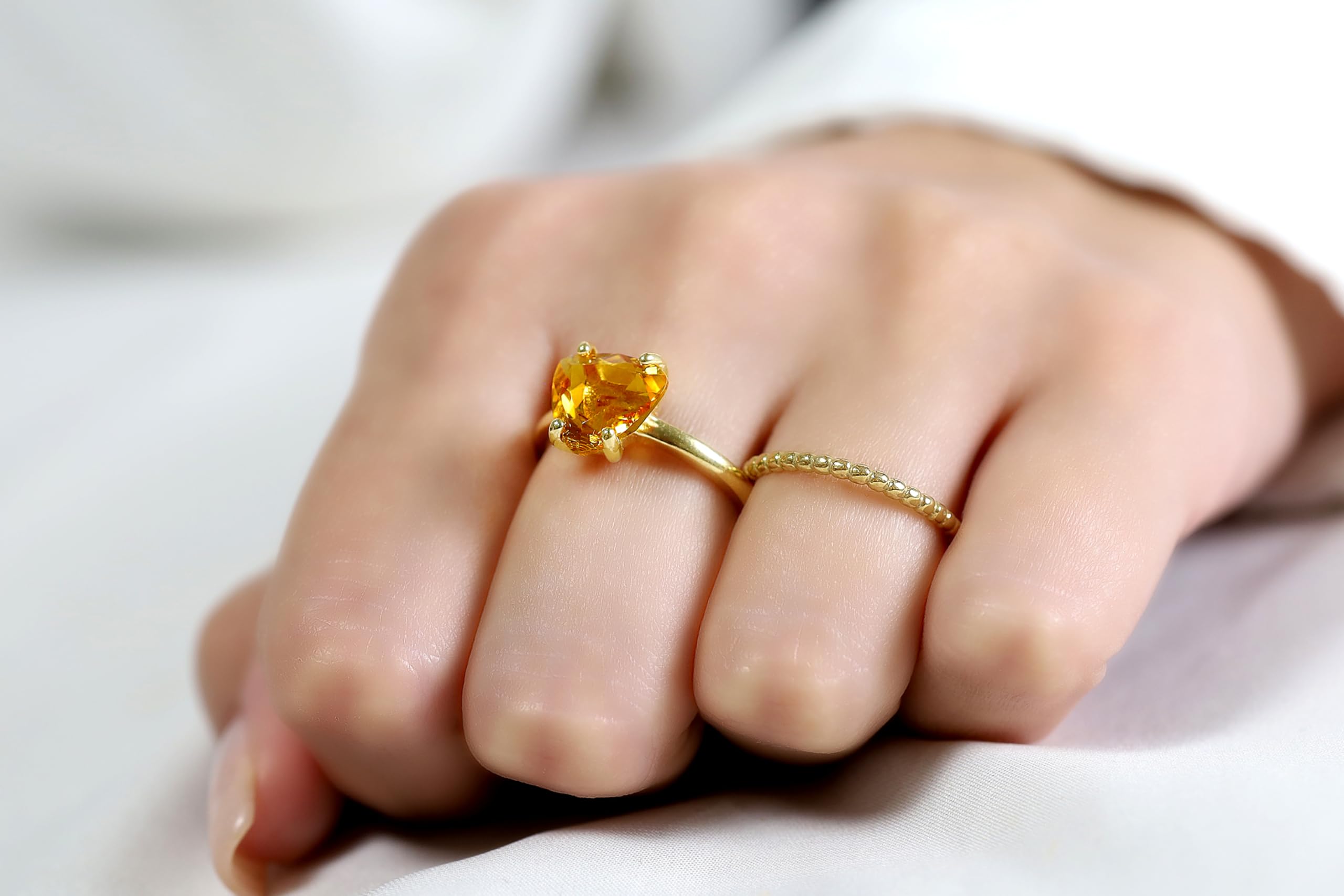 Citrine Rings for Women - November Birthstone Sterling Silver Jewelry - Handmade Stackable Rings with Gift Box - Perfect for Birthdays, Anniversaries & Everyday Wear