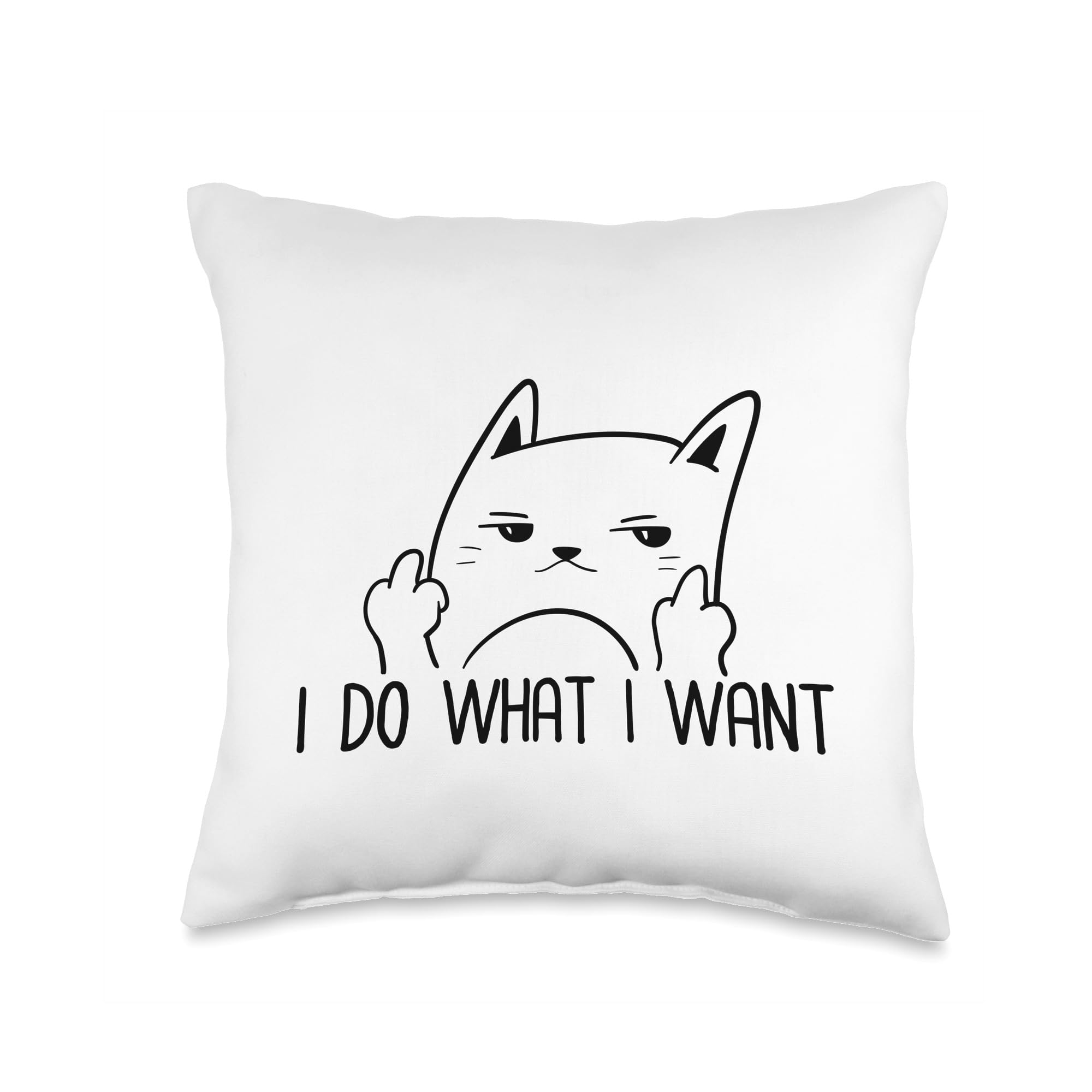 Funny Cat Middle Finger Meme Throw Pillow 16x16 - Perfect for Home & Office Decor