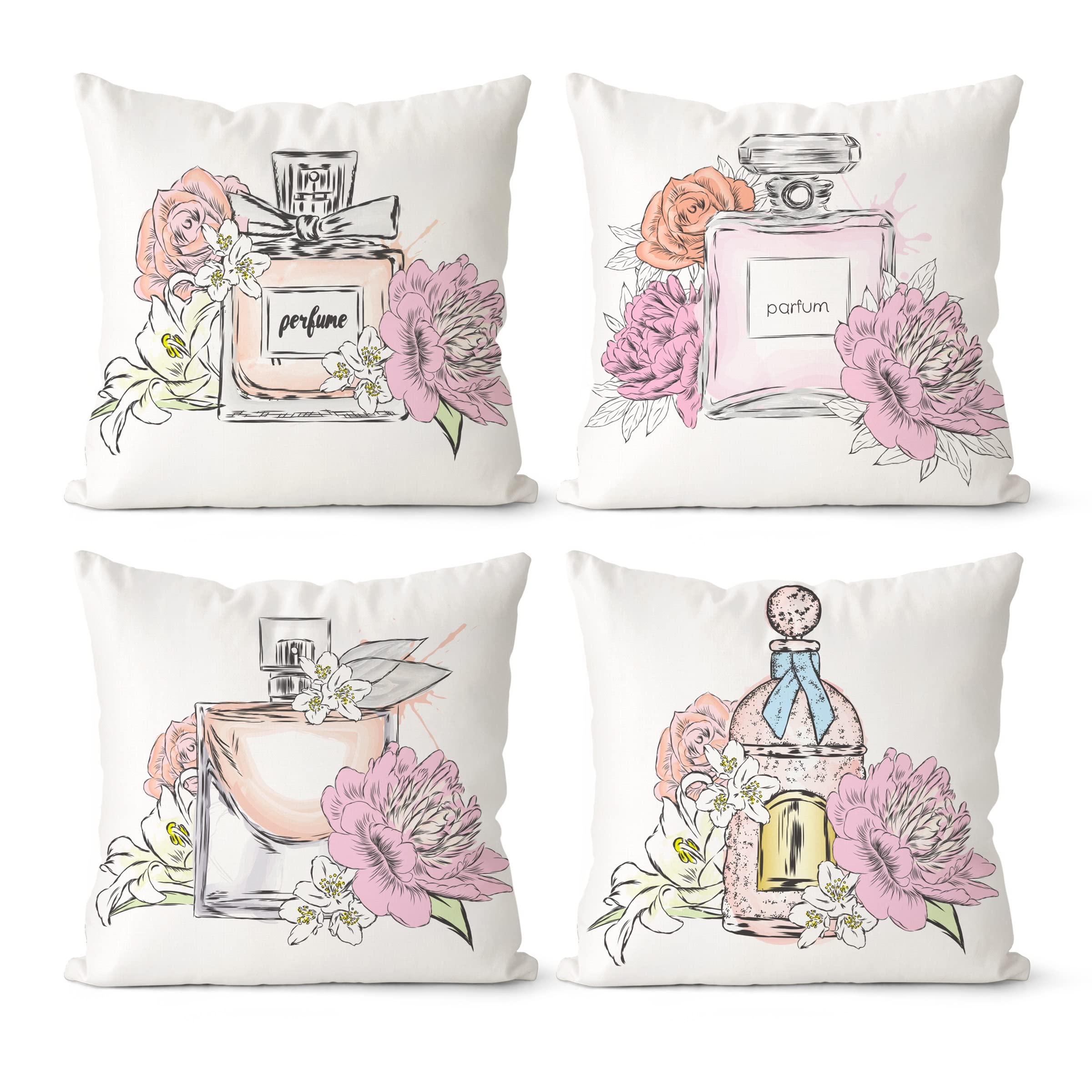Pink Velvet Throw Pillow Covers 18x18 Set of 4 - Floral Decorative Cushion Covers for Sofa, Couch, Bed & Outdoor Use - Soft Luxury Pillowcases for Living Room, Bedroom & Modern Home Decor - Perfect for Cozy Nights & Stylish Interior Design