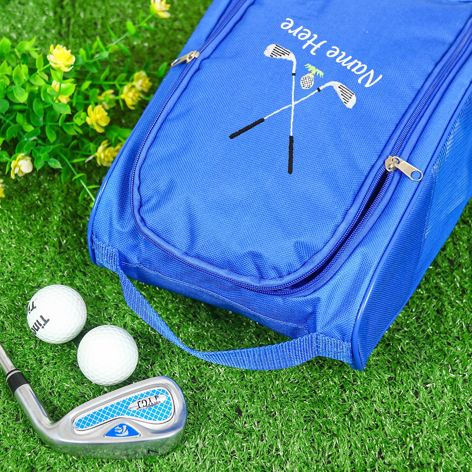 Custom Embroidered Golf Shoe Bag for Men - Personalized Golf Accessories Organizer with Name/Text - Durable Travel Storage Case for Golf Shoes & Equipment (Blue) - Perfect Gift for Golf Lovers & Tournament Players