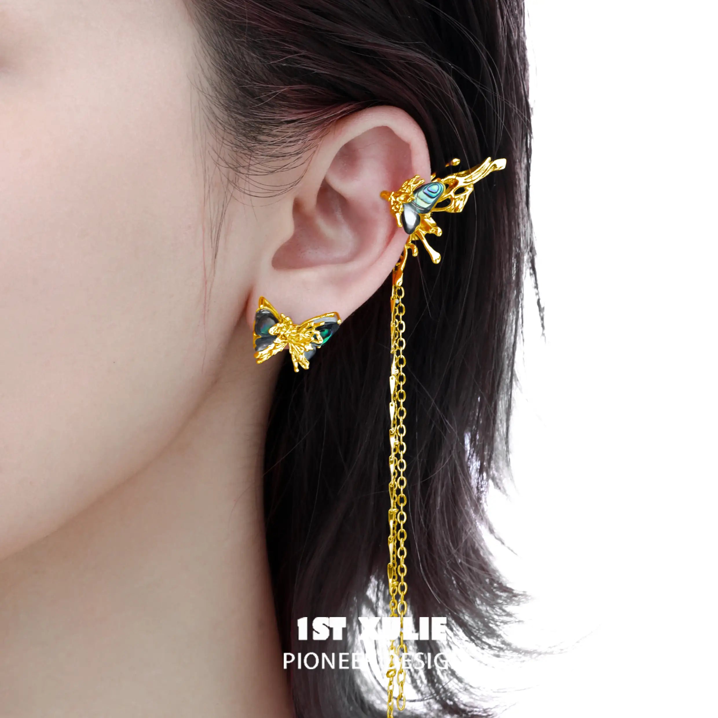 18K Gold Plated Butterfly Tassel Earrings for Women - Elegant Dangle Clip-On Earrings for Parties, Weddings & Special Occasions