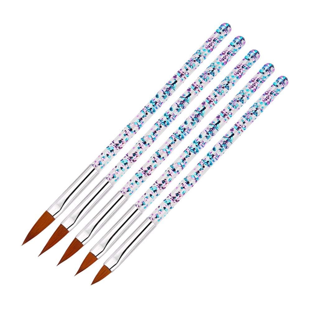 5-Piece Acrylic UV Gel Glitter Nail Art Brushes Set with Crystal Handle - Professional Nylon Hair Carving Flower Pens for Gel Polish, Nail Design & DIY Manicure - Perfect for Salon, Home Use & Nail Art Enthusiasts