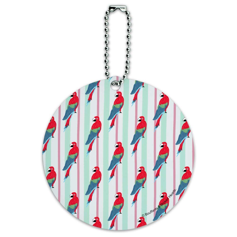Colorful Parrot & Stripes Luggage ID Tag - Round Suitcase Name Tag for Travel Bags & Carry-Ons - Perfect for Vacation, Business Trips & Airport Identification