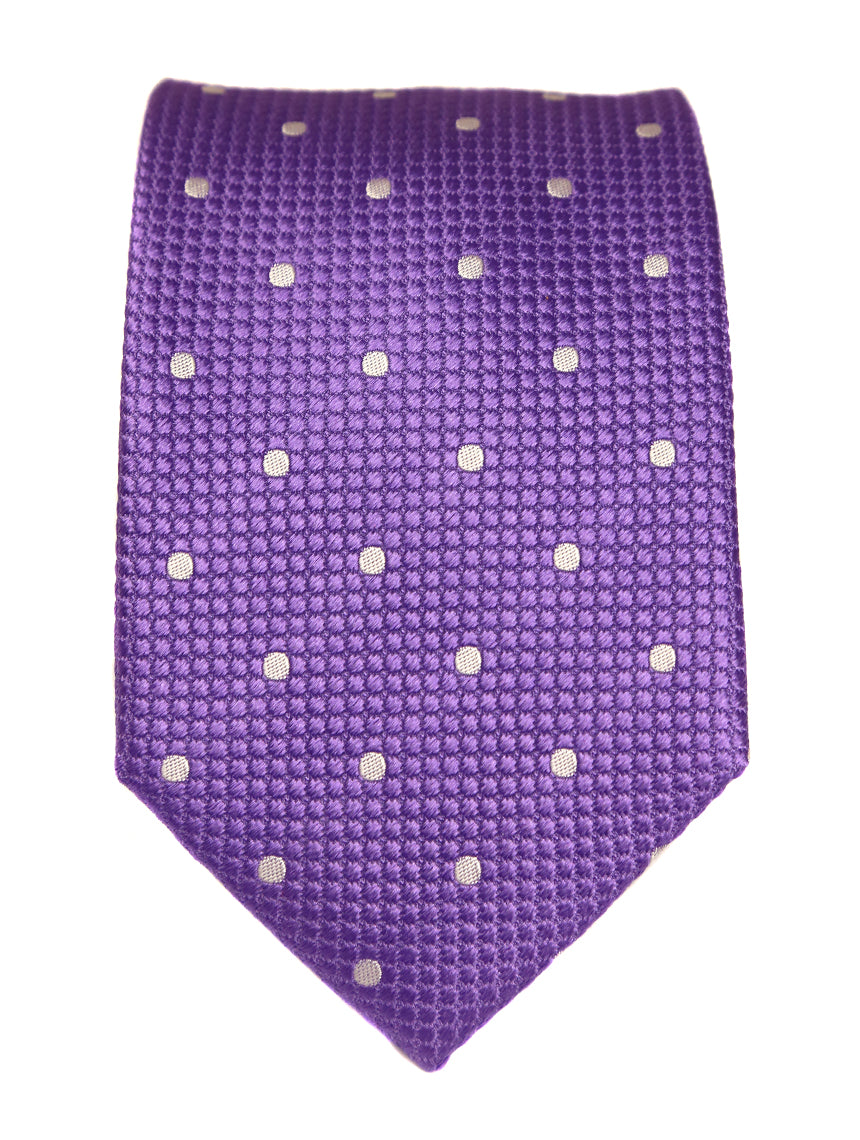 DÉCLIC Classic Spot Tie - Lavender & White Striped Silk Necktie for Men | Perfect for Weddings, Business Meetings & Formal Events