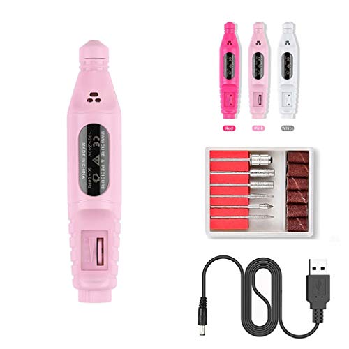 Professional Electric Nail Drill Kit - 20000 RPM USB Powered Manicure & Pedicure Machine with Adjustable Speed for Acrylic & Gel Nails, Portable Nail File for Home & Salon Use (Pink) - Perfect for DIY Nail Art, Nail Extensions & Professional Nail Care