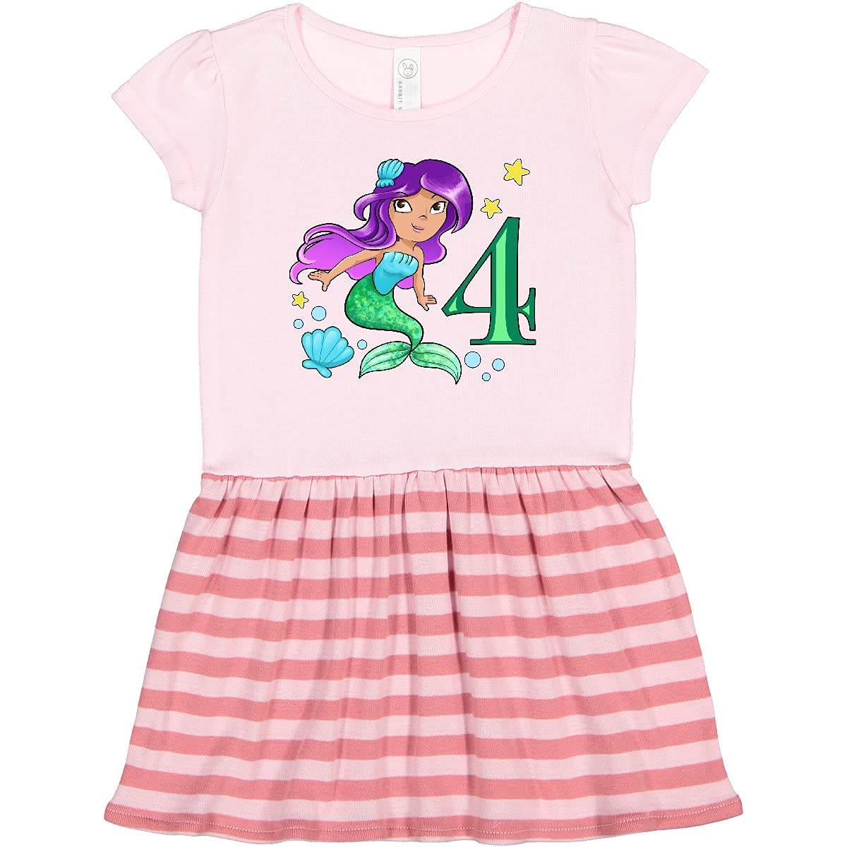 Inktastic Mermaid Fourth Birthday Green Tail Toddler Dress - Cute & Comfortable Girls' Outfit for Birthday Parties, Beach Trips & Special Occasions