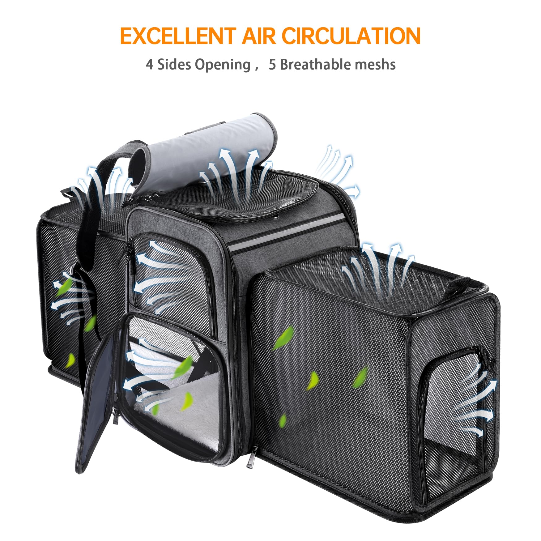 **Expandable Cat & Dog Carrier Backpack - Double Side Design for Medium Cats & Small Dogs Up to 20 Lbs, Breathable Mesh Pet Travel Backpack (Grey) - Perfect for Hiking, Air Travel & Vet Visits**