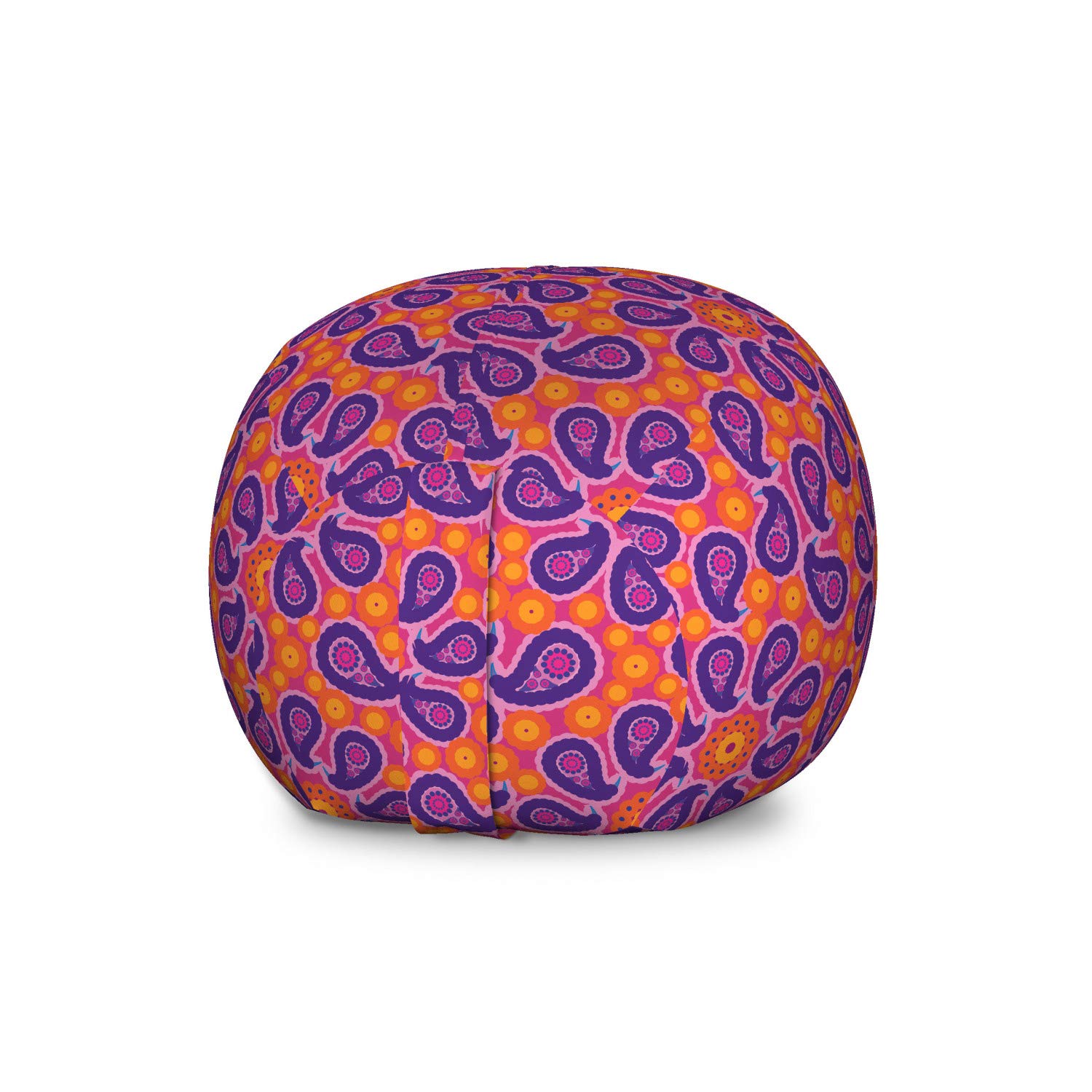 Ambesonne Paisley Storage Toy Bag Chair - Large Washable Stuffed Animal Organizer with Oriental Floral Pattern in Magenta & Multicolor | Kids Room Decor, Playroom Storage, Nursery Organization