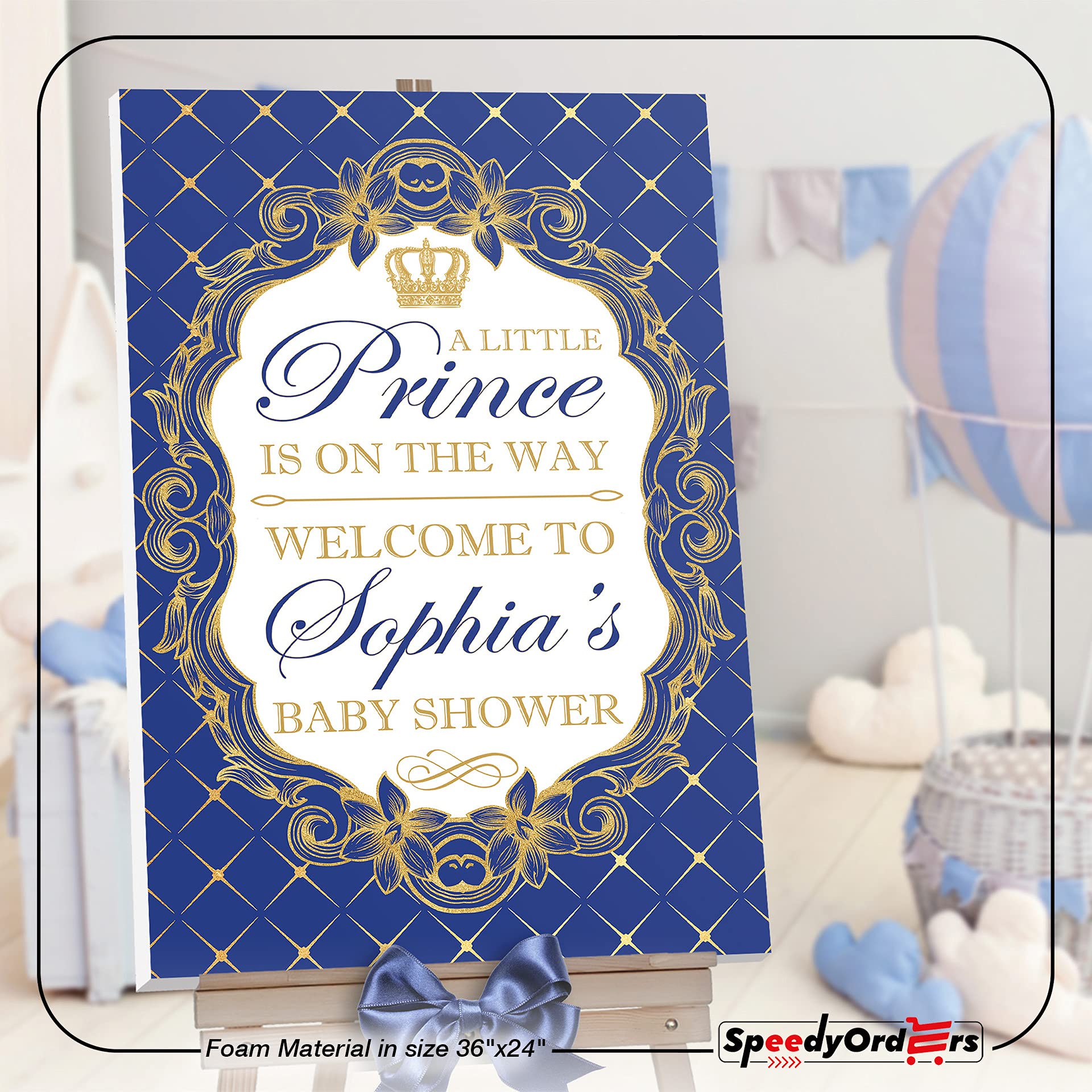 Royal Baby Welcome Sign - Blue & Gold Shower Backdrop for Little Prince Gender Reveal Party Decor | Acrylic Baby Shower Poster for Nursery, Birthday & Newborn Celebration