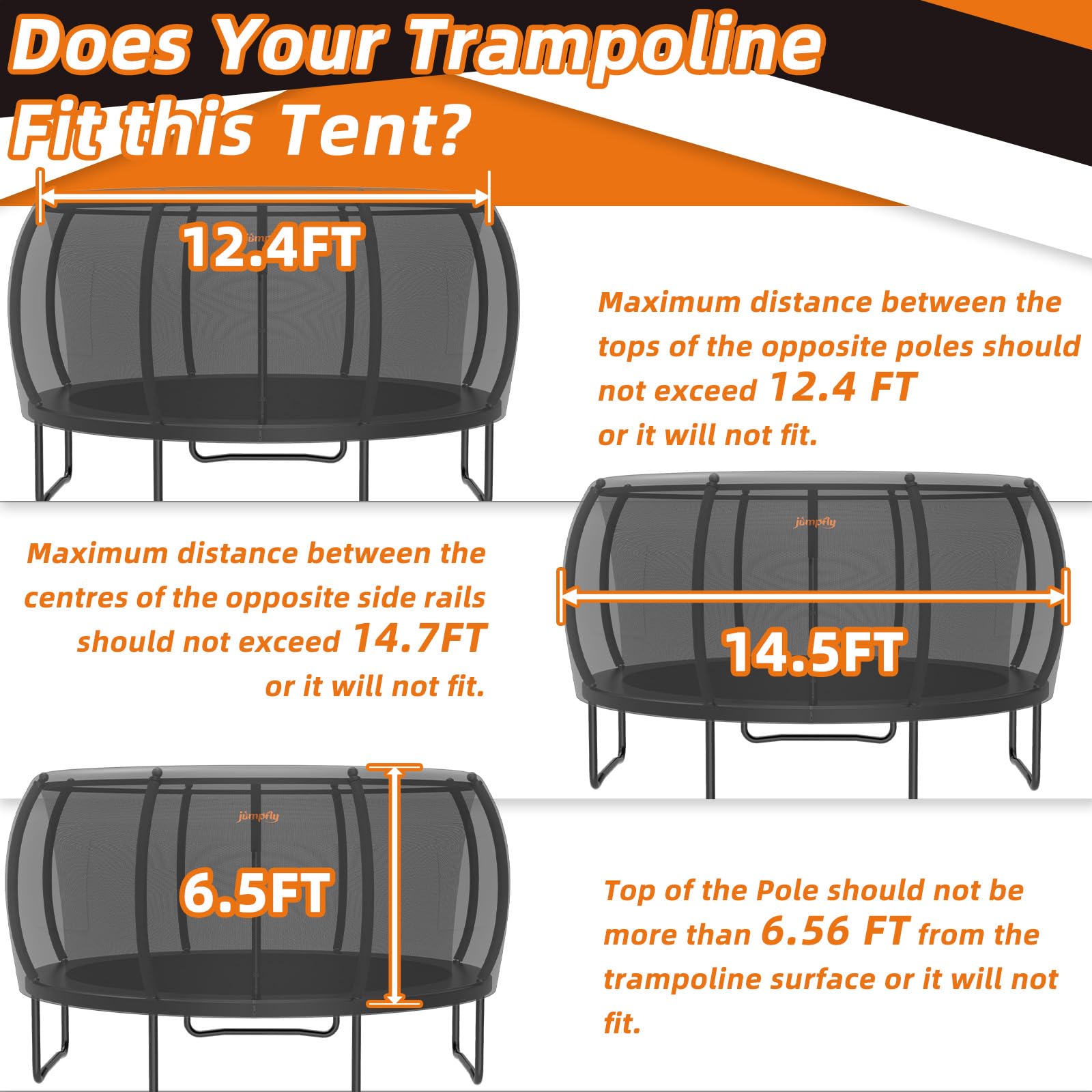 JumpFly 14FT Trampoline Tent for Kids (Tent Only) - Fits 6 Curved Poles Round Trampoline, LED Light Shade Cover, Durable Anti-Tear Canopy for Outdoor Play & Camping (Black/Light Brown) - Perfect for Backyard Fun, Summer Shade & Sleepovers