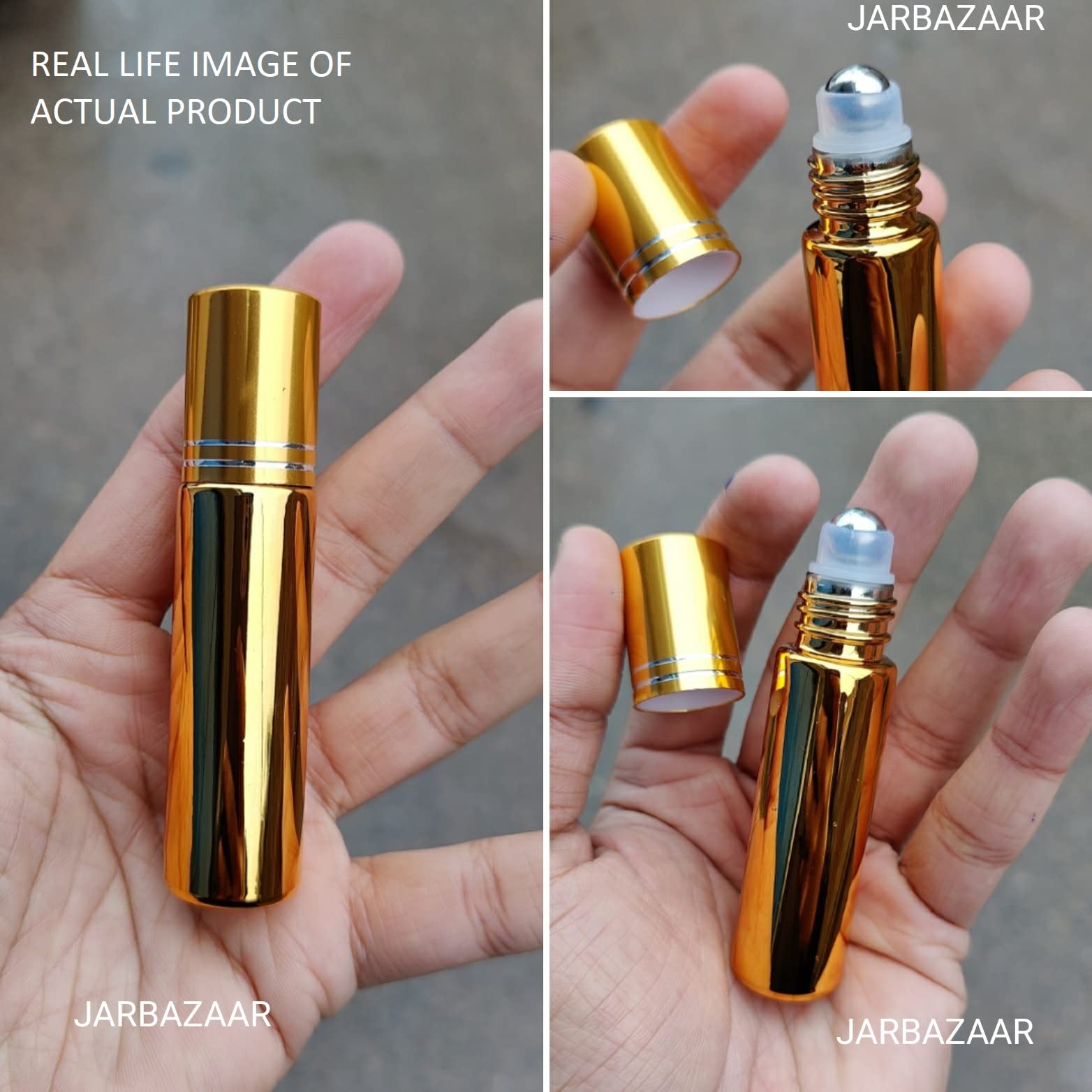 6 Pack 10ml Gold Metallic Refillable Roll On Glass Bottles for Essential Oils, DIY Perfume, Cosmetics & Blends - Premium Reusable Empty Bottles for Aromatherapy, Travel & Gift Giving
