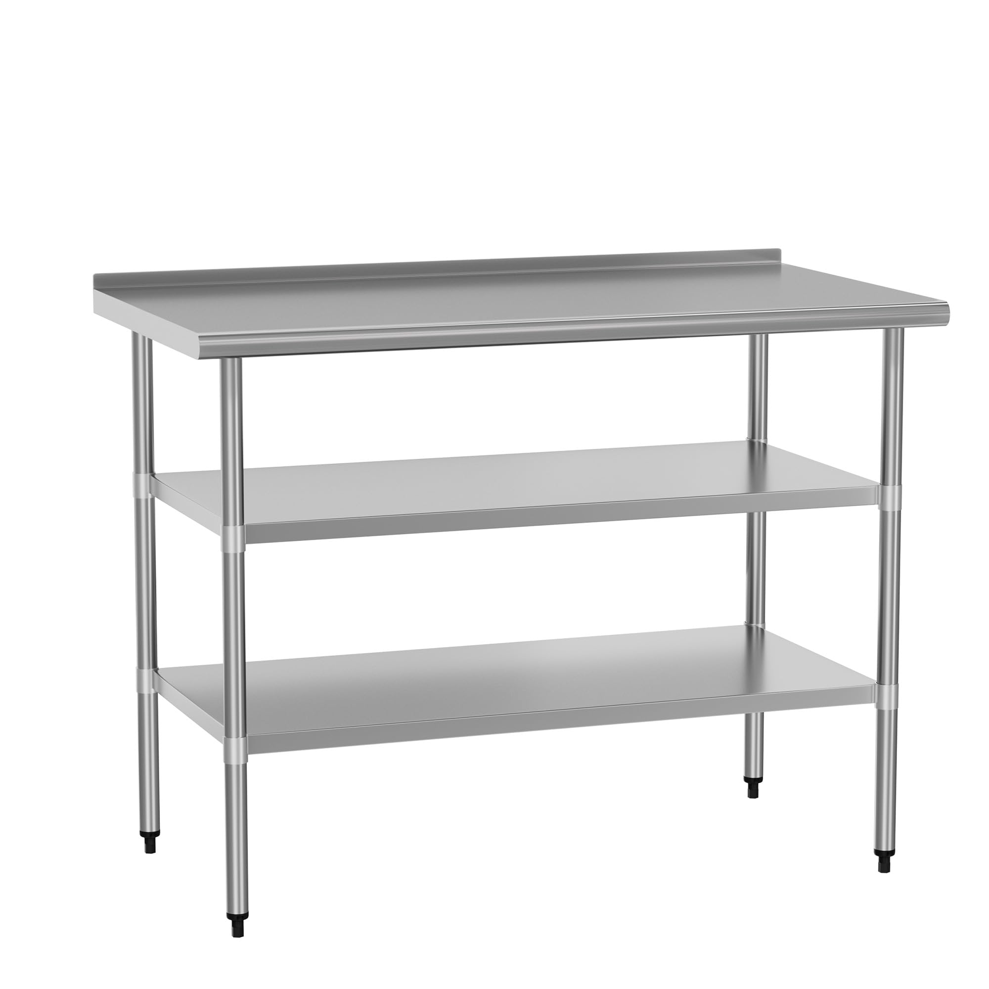 Stainless Steel Rolling Work Table 24x48 Inches - Heavy Duty Metal Food Prep Table with Backsplash & 2 Adjustable Shelves - Commercial Kitchen, Restaurant, Outdoor BBQ, Home Garage Workstation - Ideal for Cooking, Baking, Catering & Workshop Projects