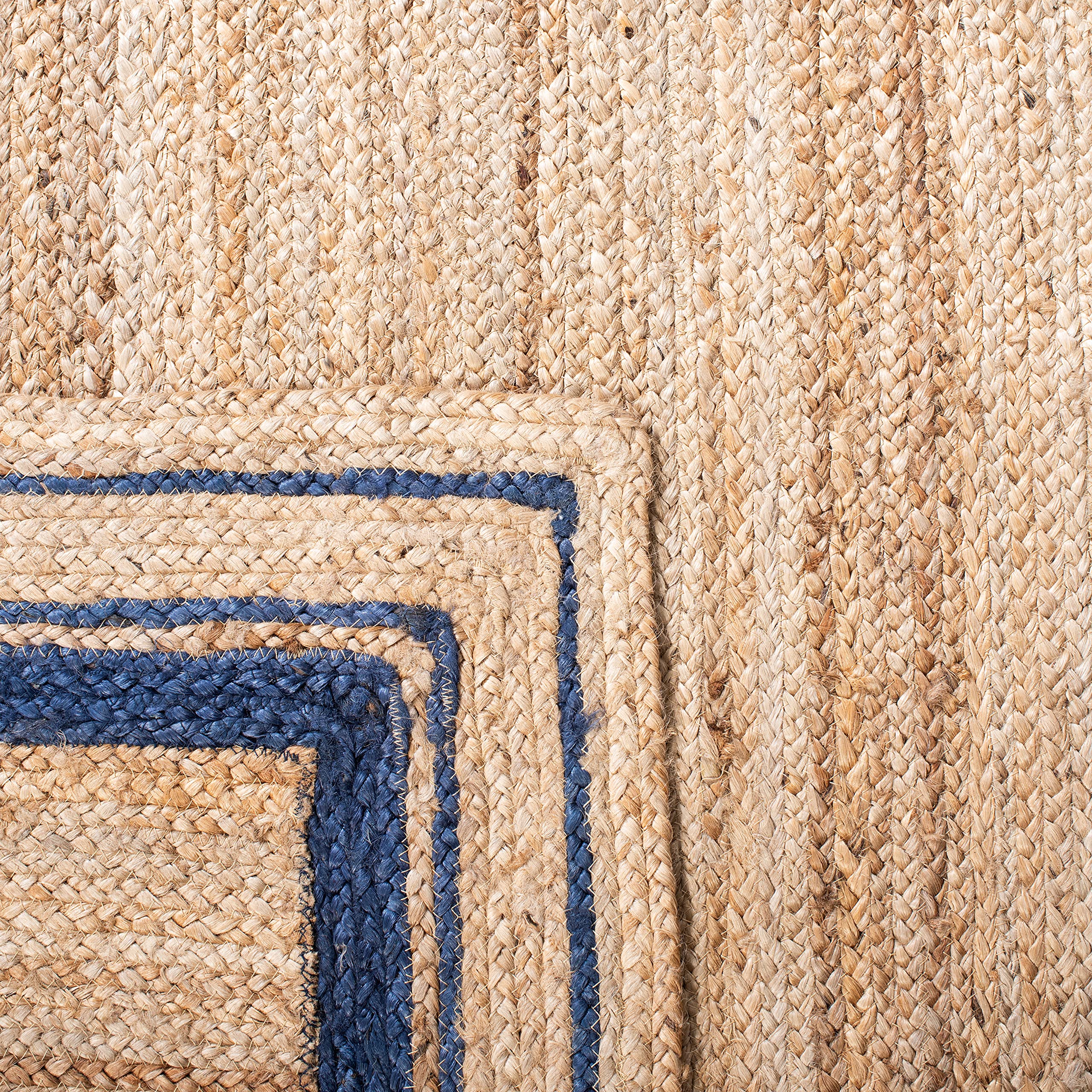 SAFAVIEH Handmade Jute Area Rug 6' x 6' Square - Natural Fiber Farmhouse Rug with Navy Border (NF109N) | Perfect for Living Room, Bedroom & Boho Home Decor