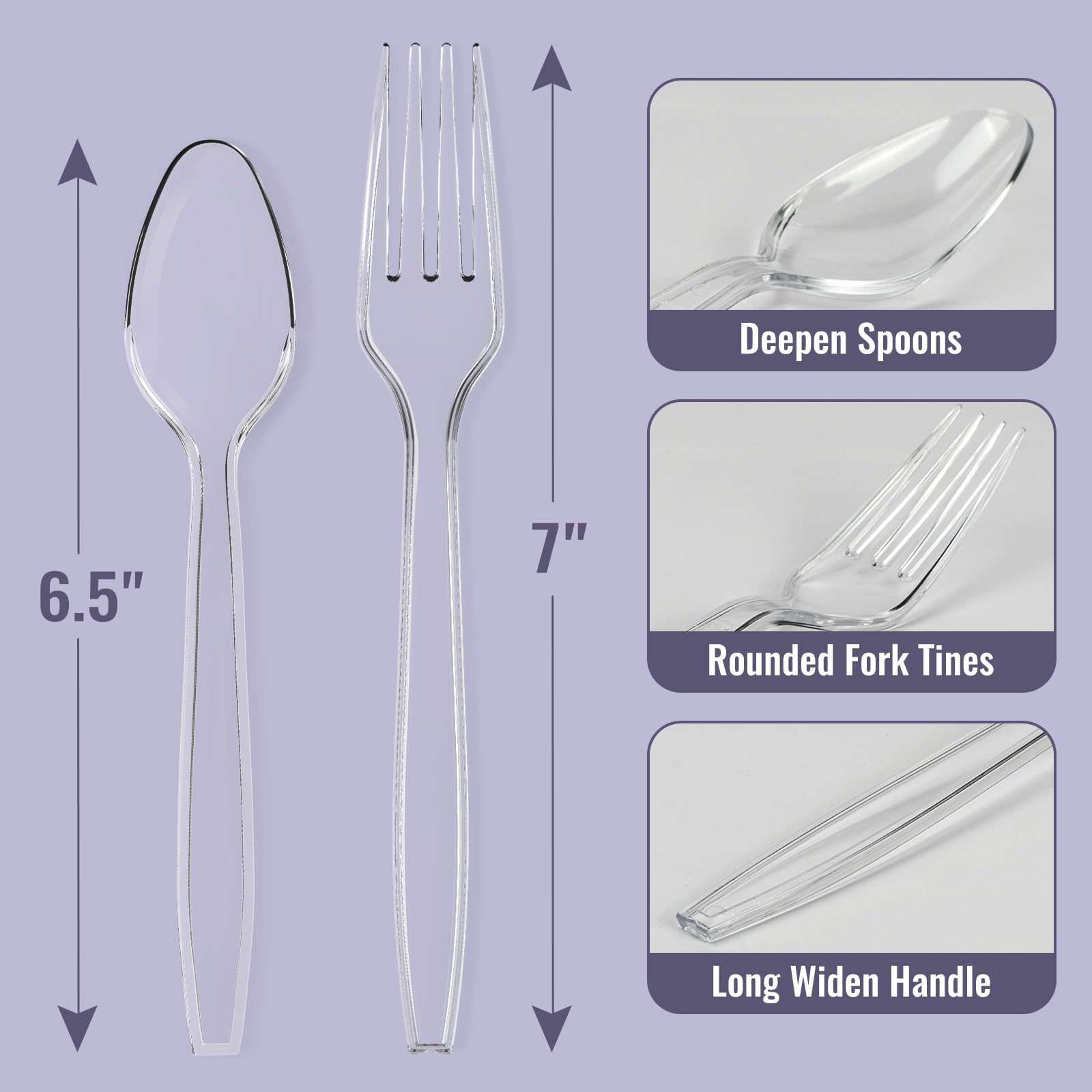 200-Pack Heavy Duty Clear Plastic Forks & Spoons Set - 100 Forks & 100 Spoons - Disposable Silverware for Parties, Picnics, BBQs, Catering & Outdoor Events