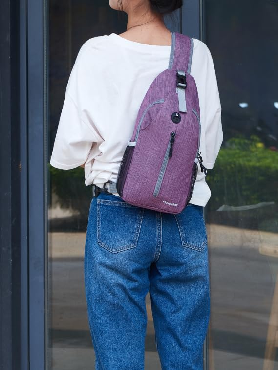 FRANSHION Unisex Sling Backpack - Waterproof Crossbody Bag for Men & Women, Lightweight Hiking Backpack, Small Travel Daypack (Purple) - Perfect for Outdoor Adventures, Commuting & Daily Use