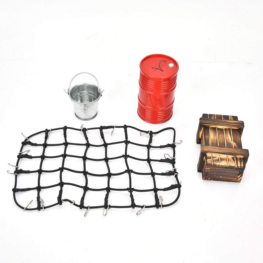 1:8 1:10 1:24 Scale RC Car Accessories - Black Metal Bucket Oil Can & Wooden Box Decoration Set for RC Crawler Vehicles | Realistic Off-Road Scenes & Display Models
