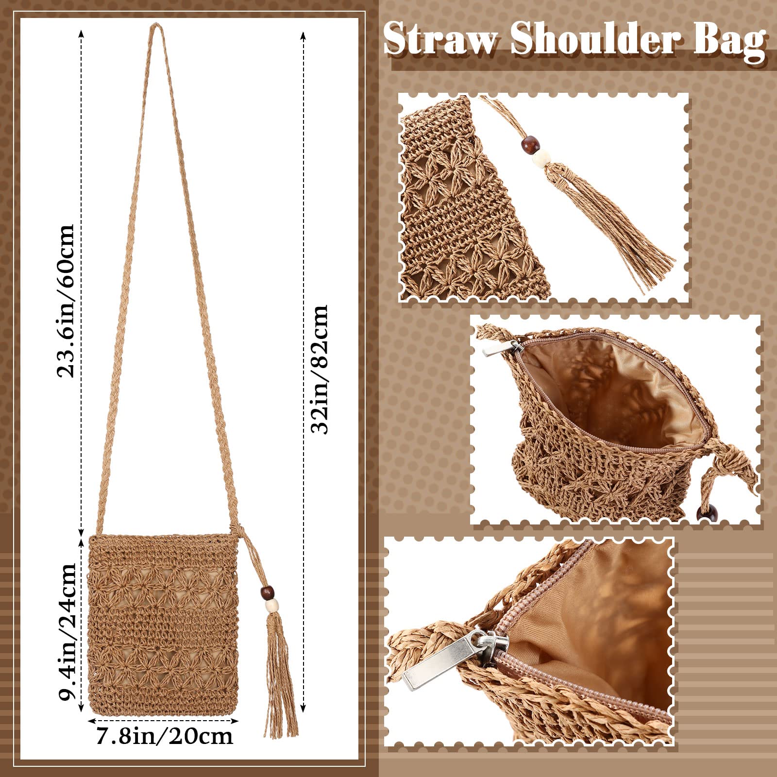 Boho Straw Shoulder Bag for Women - Crossbody Beach Purse Set with 4 Rattan Tropical Earrings & Leopard Bracelet - Perfect for Vacation, Summer Outings, and Boho Fashion Accessories