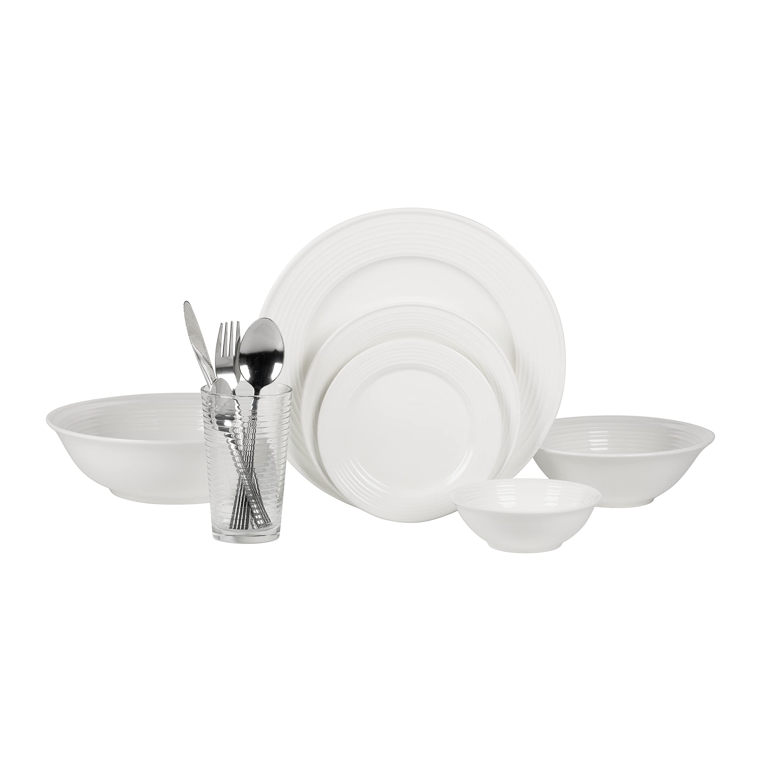 10-Piece Nova White Round Dinnerware Set by Strawberry Street - Service for 6, Elegant Tableware for Everyday Dining & Entertaining