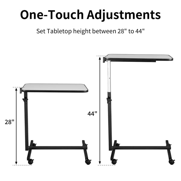 Adjustable Rolling Bedside Table with Brakes - Sturdy MDF & Iron Frame, 4-Wheel Mobility in Silver Grey - Perfect for Small Spaces, Nursing Homes & Dorm Rooms