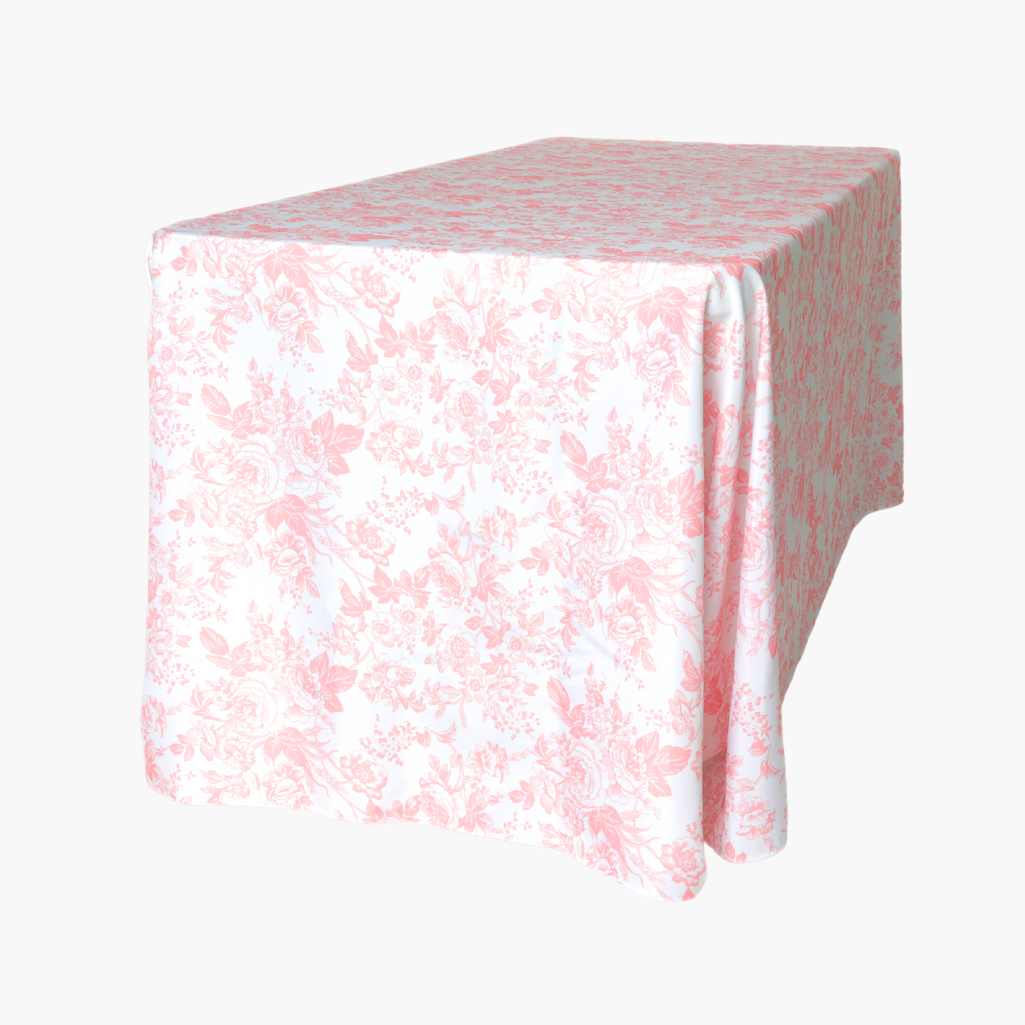 French Toile 90x156 Inch Rectangular Tablecloth - Coral Floral Design Cotton Table Cover for Dining Room, Kitchen, and Outdoor Picnic Parties