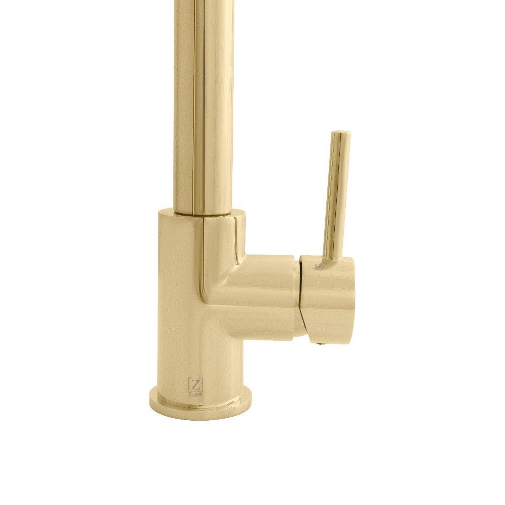 ZLINE Apollo Pull Down Spring Single Handle Kitchen Faucet in Polished Gold - High Arc Spout, 360° Swivel, Easy Installation for Modern Farmhouse & Luxury Kitchens (APL KF PG)
