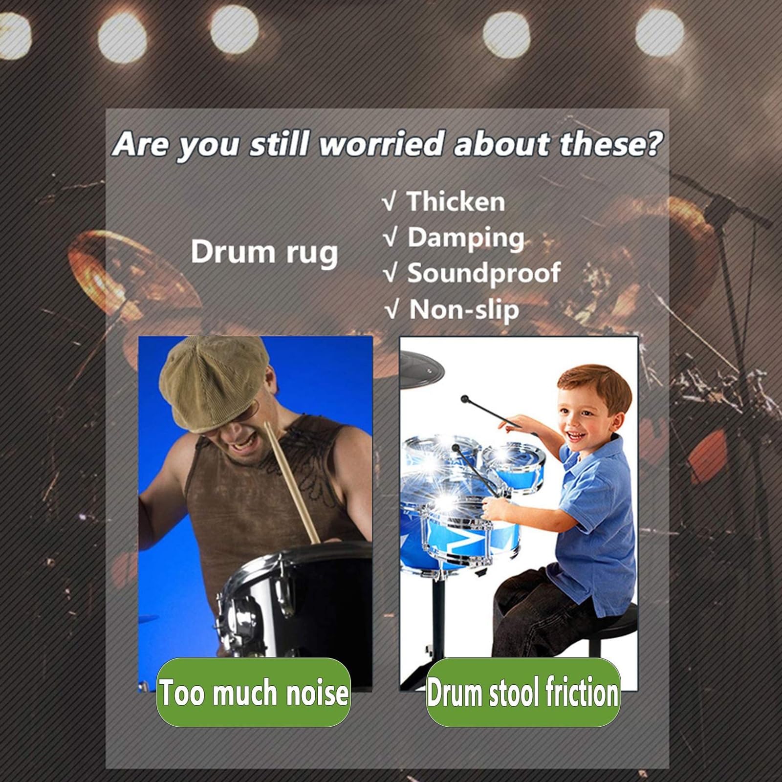 Premium Soundproof Drum Rug - Non-Slip Thickened Mat for Bass, Snare & Electronic Drum Kits - Jazz & Rock Performance Carpet (Small, Color C) - Perfect for Home Studios, Live Gigs & Practice Rooms