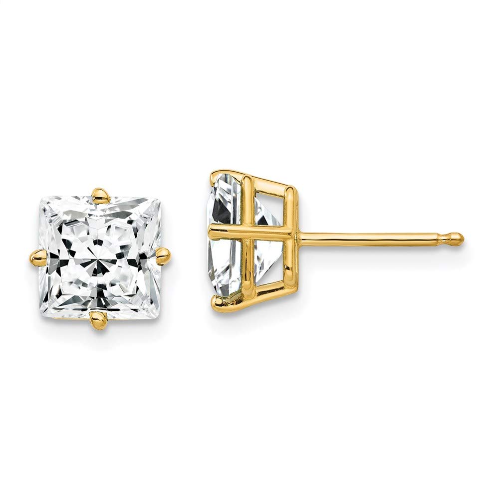 14K Yellow Gold 7mm Princess Cut Cubic Zirconia Stud Earrings for Women - Elegant Fine Jewelry Gift for Her - Perfect for Weddings, Anniversaries & Special Occasions